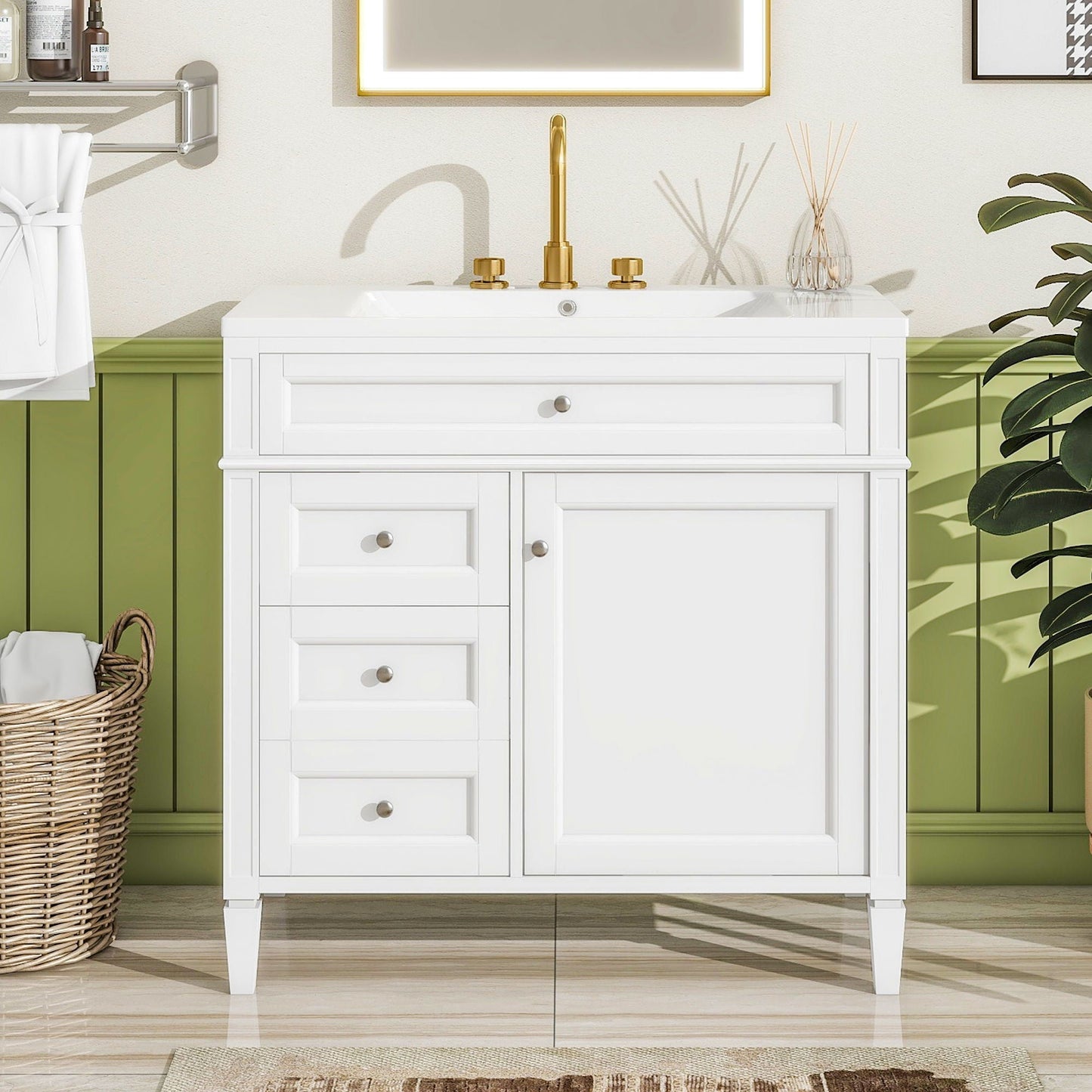 Bathroom Vanity With Top Sink, 2 Drawers And Tip Out Drawer