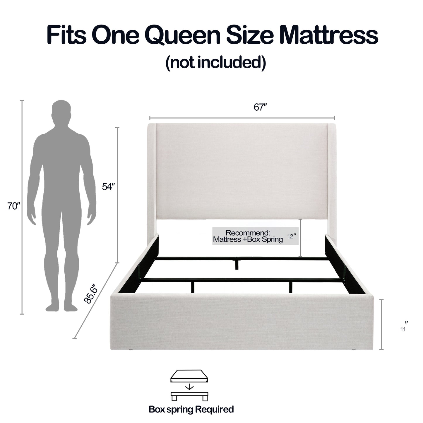 Caron Upholstered Wingback Bed with 54" High Headboard