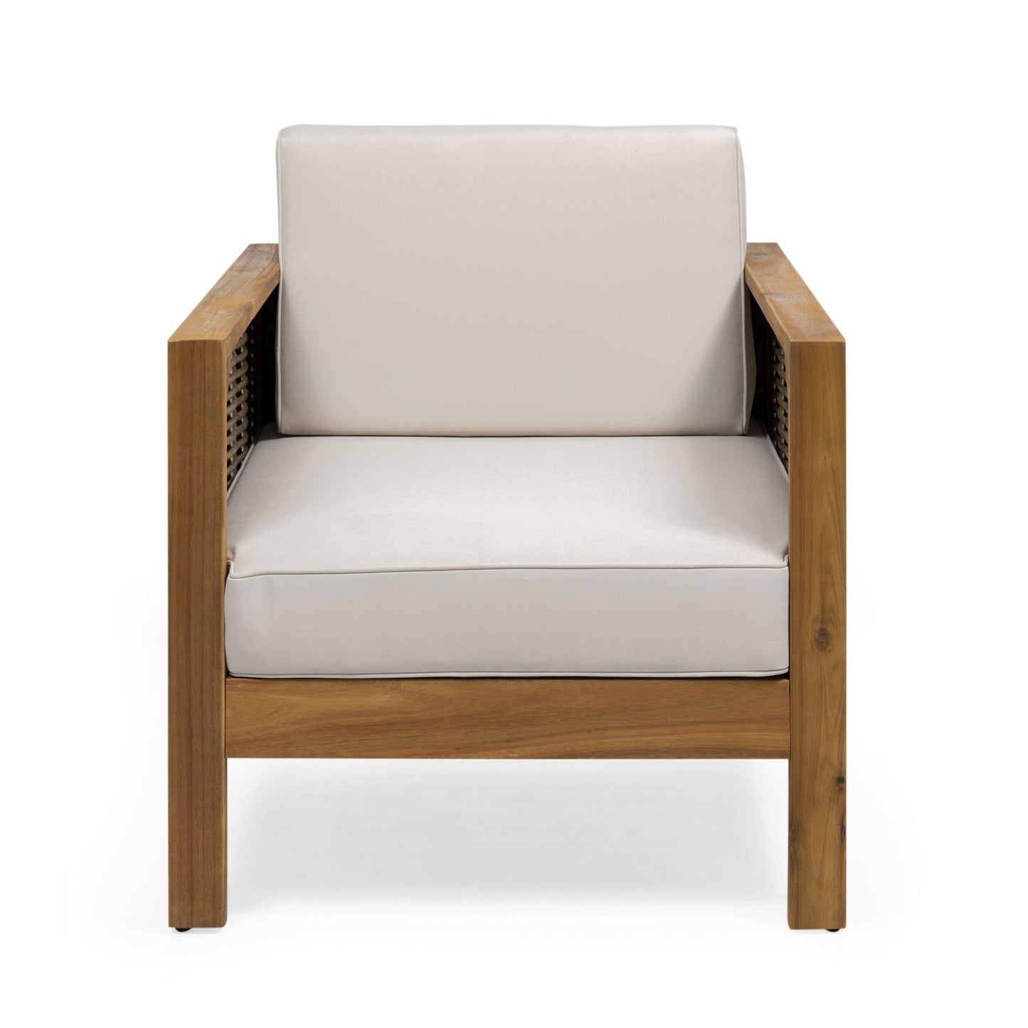 Outdoor 4 Seater Acacia Wood Chat Set With Wicker Accents And Cushions