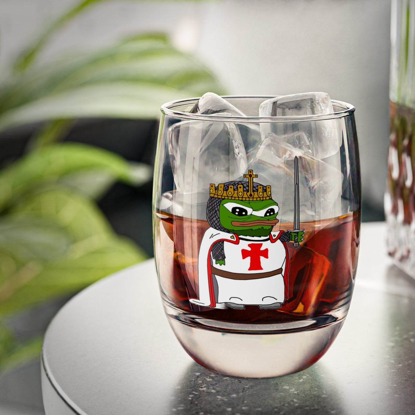 Pepe the Crusader Knight Whiskey Glass - Deus Vult Rocks Glass - 4LibertyShop.com