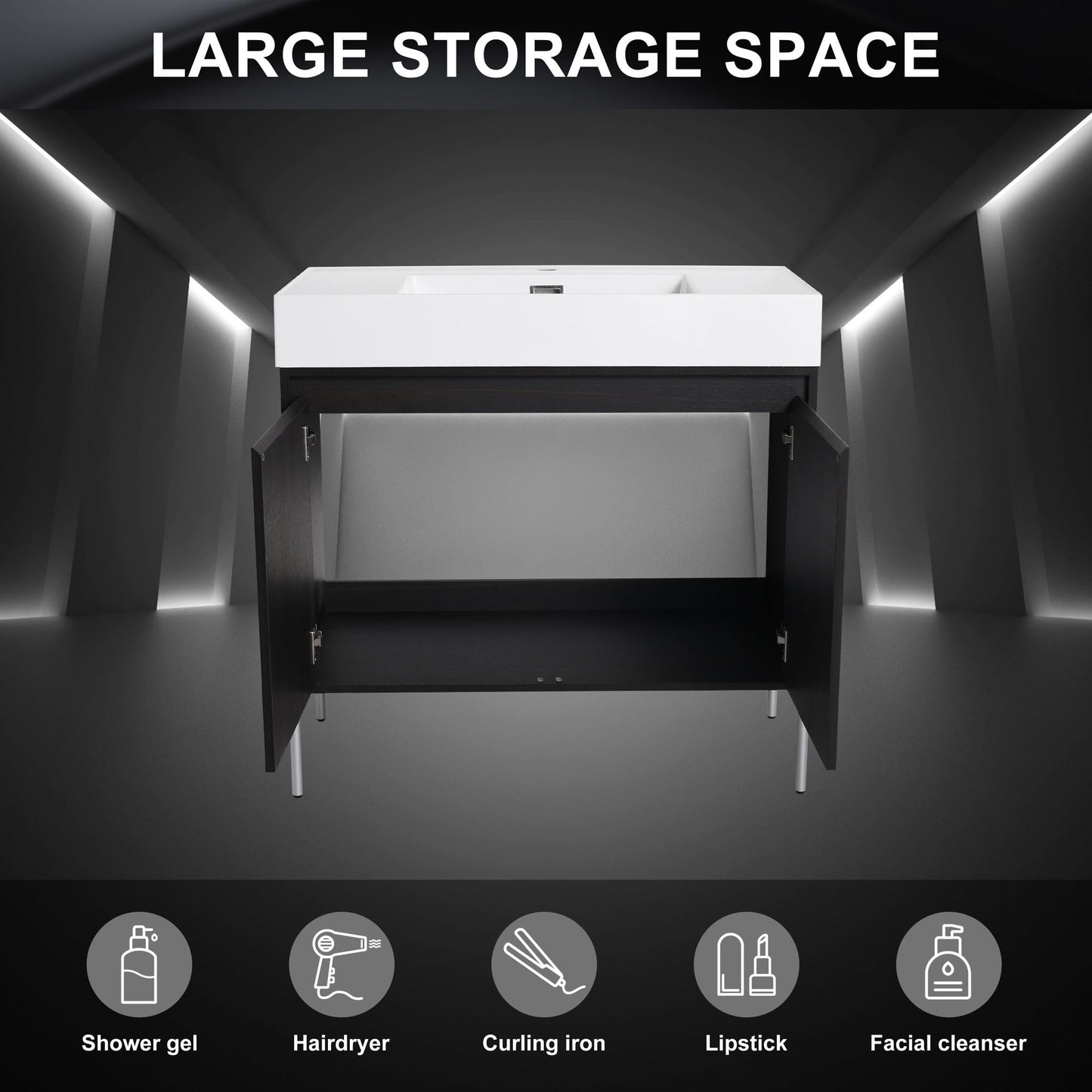 Freestanding Bathroom Vanity With Resin Sink And Storage Cabinet