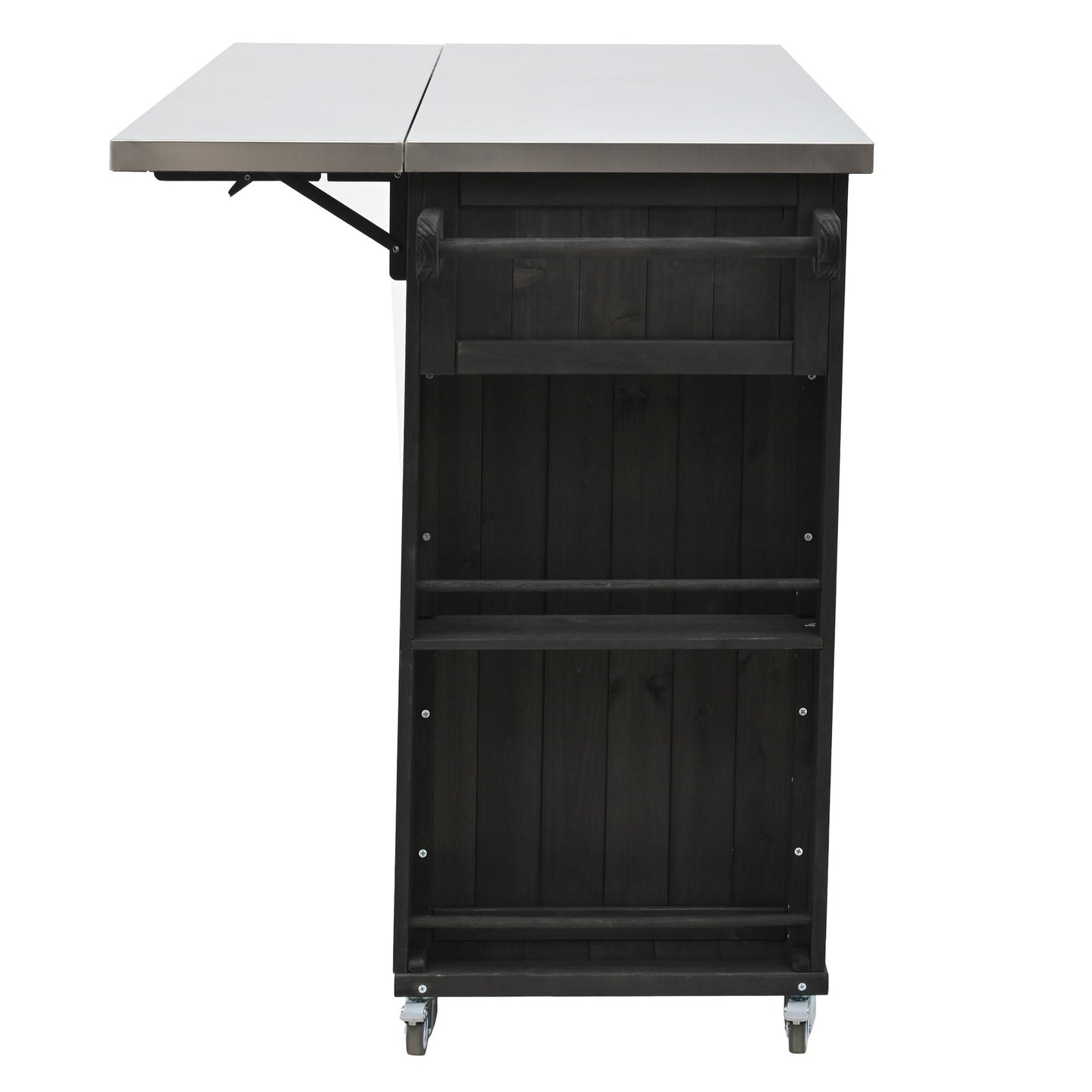 Outdoor Kitchen Island With Stainless Steel Top, Ample Storage Space, Towel And Spice Racks And A Bottle Opener
