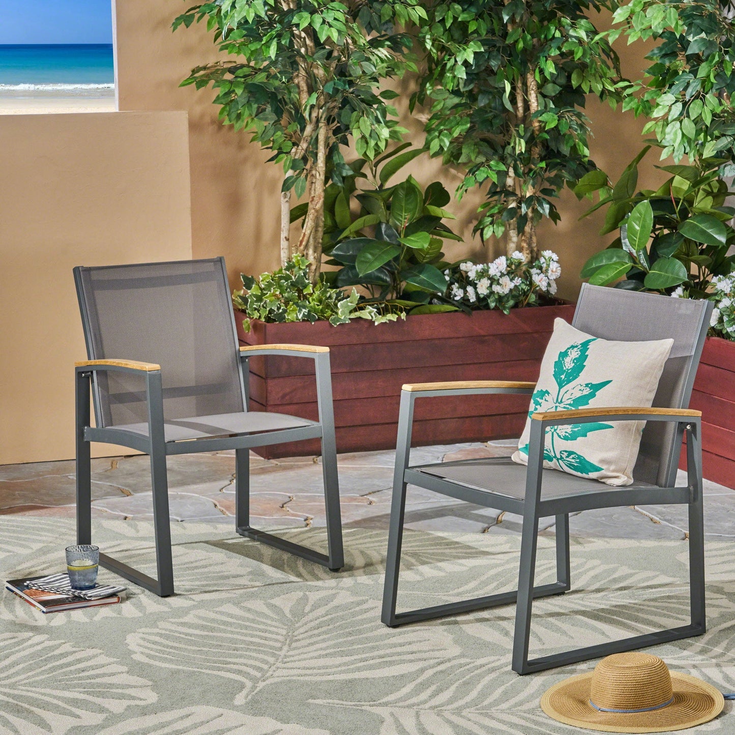 Aresha Metal Outdoor Dining Armchair (Set of 2) - Gray