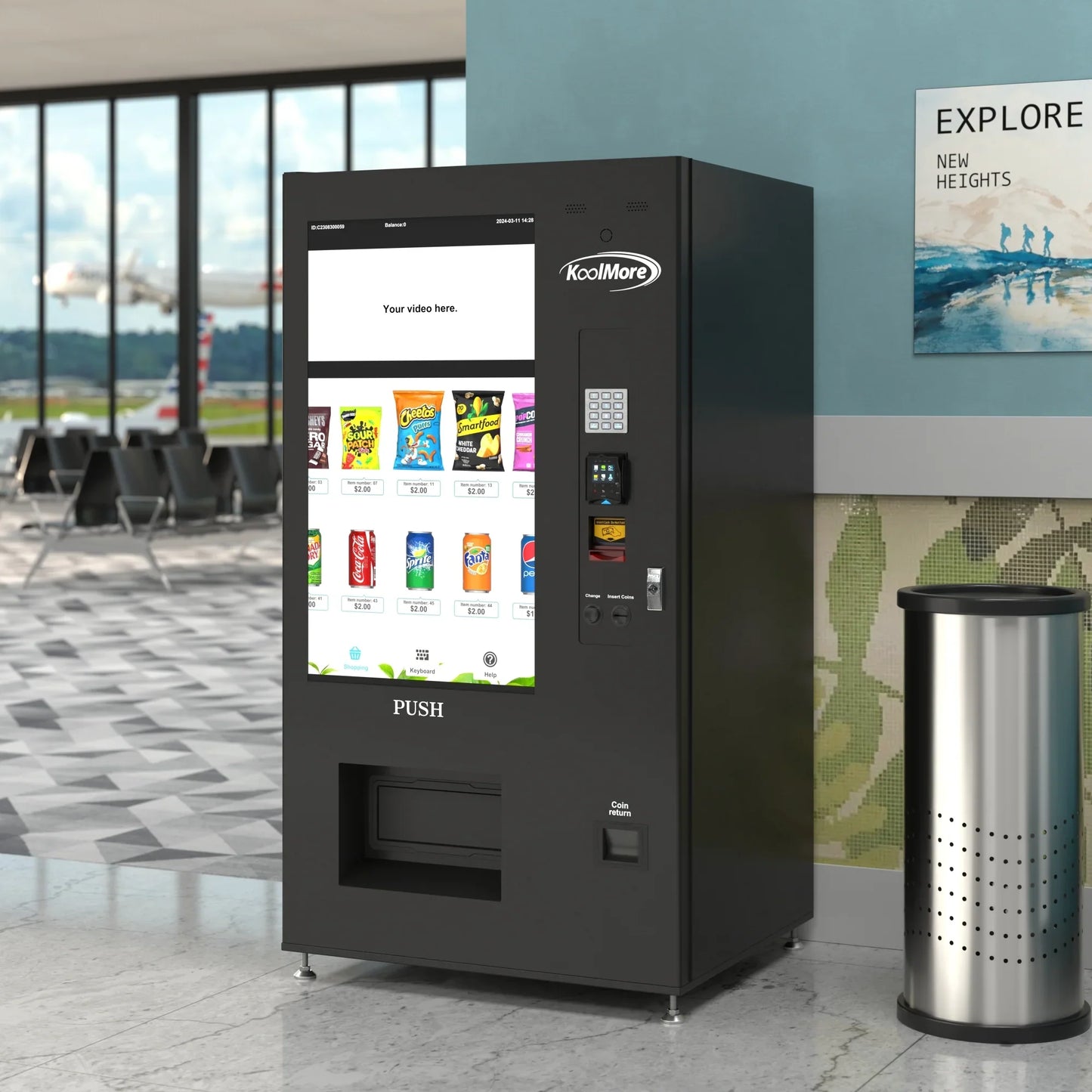 Kool More 41 in. Refrigerated Snack Vending Machine with 48 Slots and Ample 49 in.Touch Display, Bill Acceptor, Credit Card Reader, Wifi, and 4G Connectivity in Black
