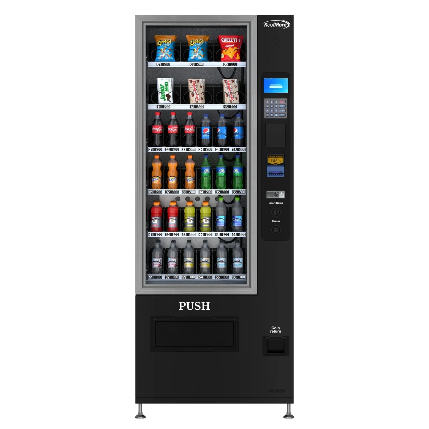 Kool More Refrigerated Snack and Drink Vending Machine with 36 Slots in Black