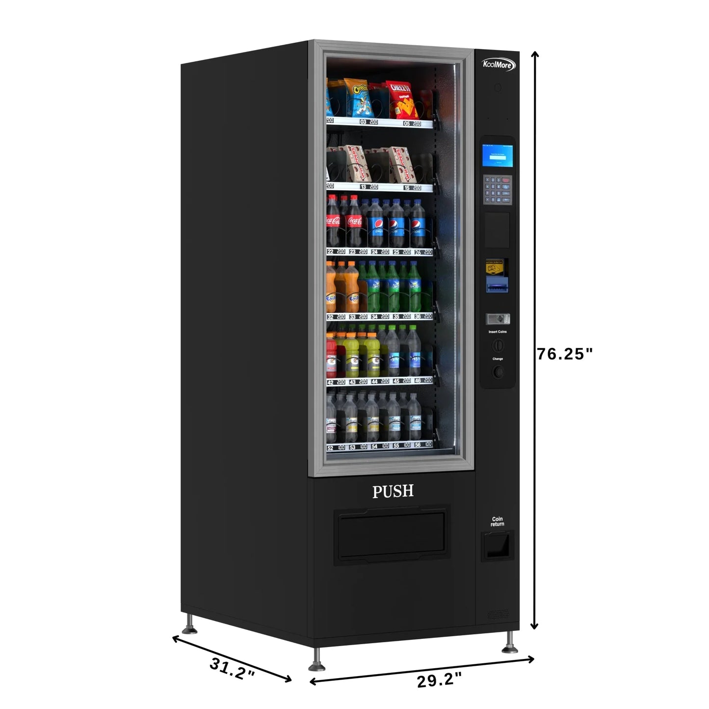 Kool More Refrigerated Snack and Drink Vending Machine with 36 Slots in Black