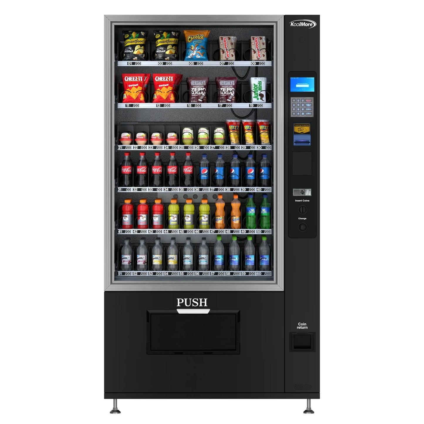Kool More Refrigerated Snack and Drink Vending Machine with 60 Slots in Black