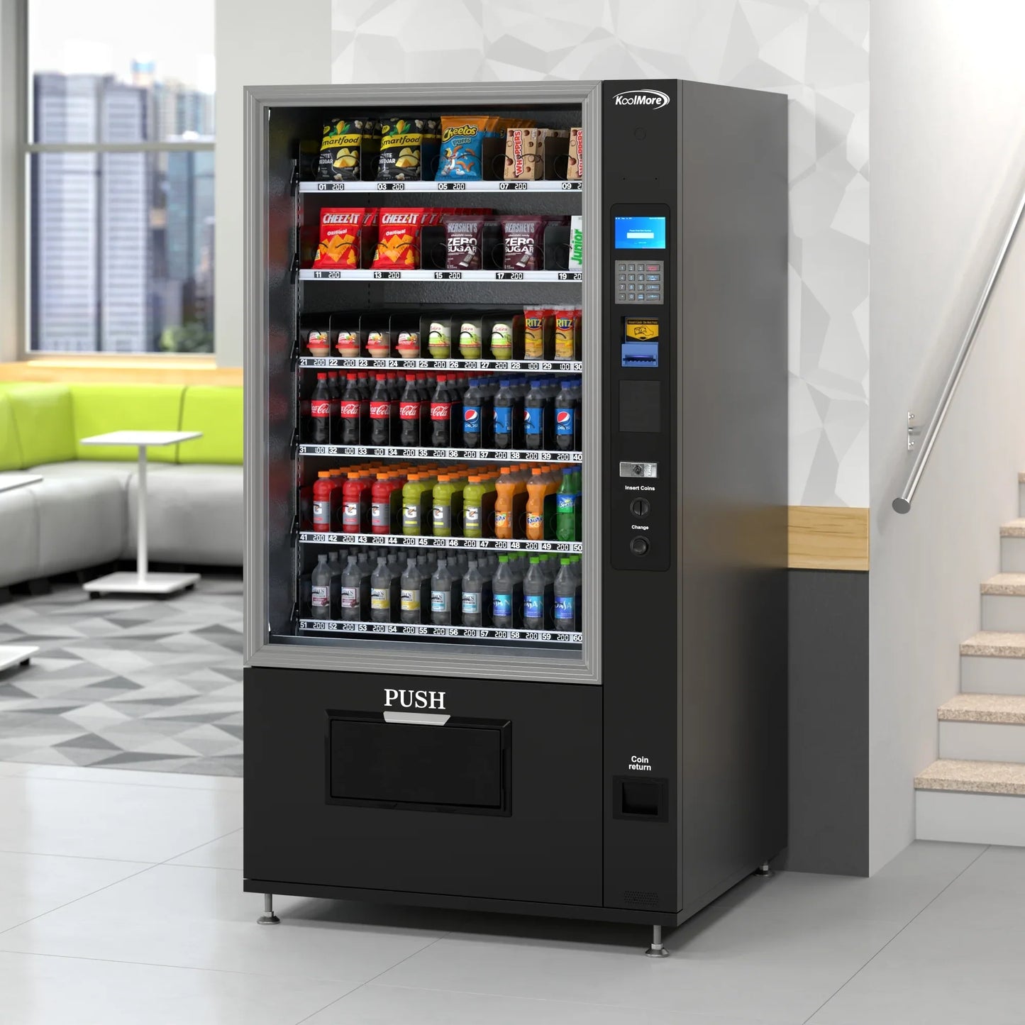 Kool More Refrigerated Snack and Drink Vending Machine with 60 Slots in Black