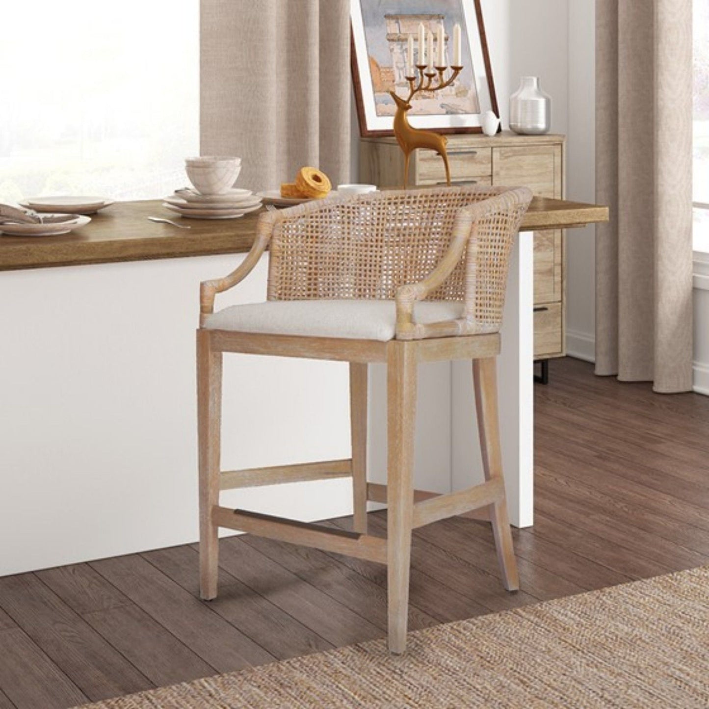 Casual Handcrafted Rattan Counter Stool