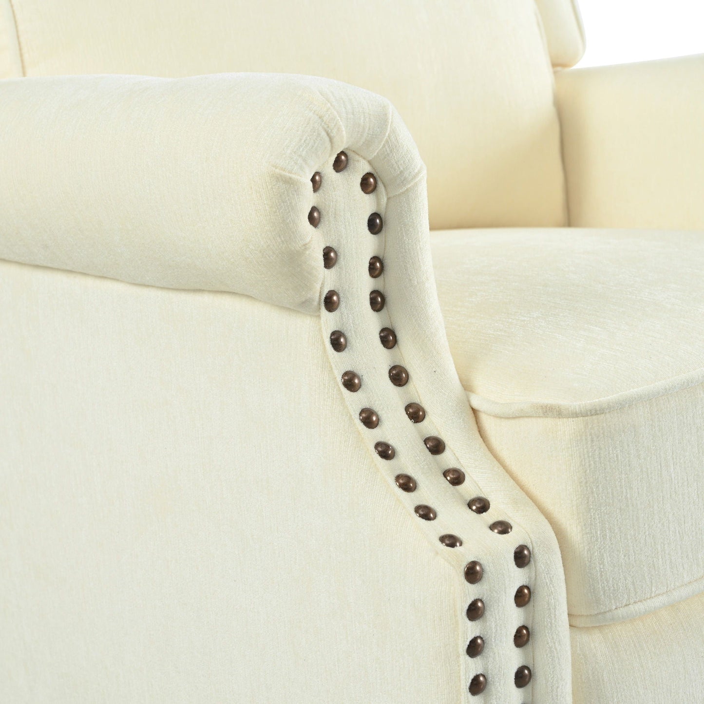 Push Back Recliner Chair Upholstered With Classic Wing Back And Solid Gourd-Shaped Legs