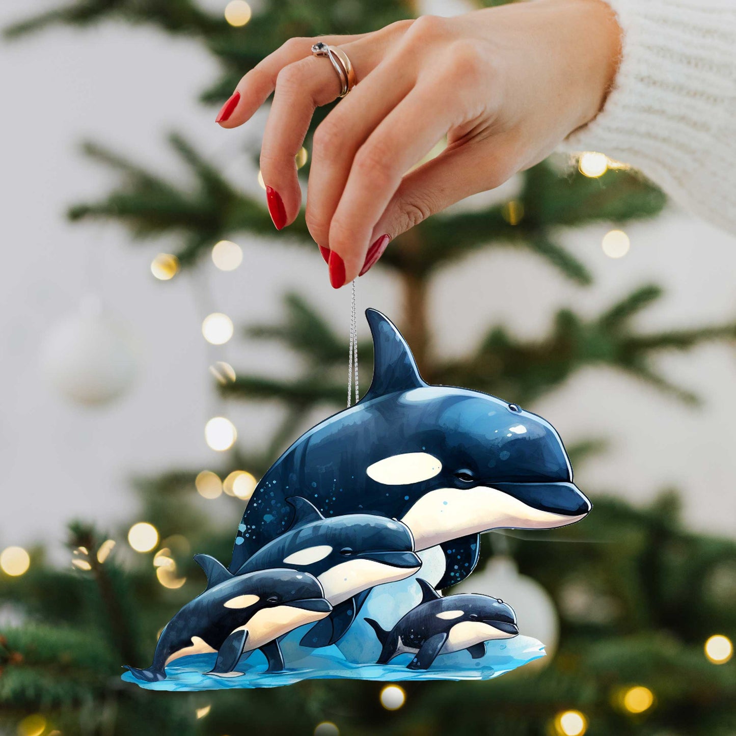 Alaskan Whale and Orca Eco Wood Ornaments Set of 2 by G. Debrekht - Wildlife Holiday Decor - 8091323S2
