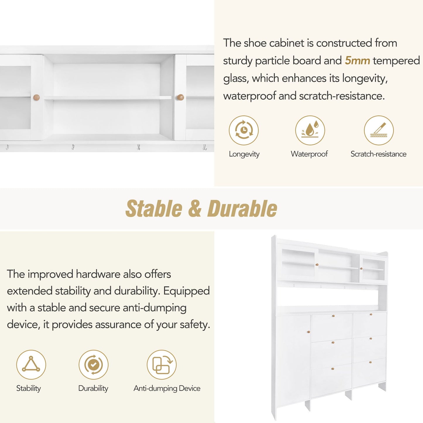 On Trend Multifunctional Tipping Bucket Shoe Cabinet With Storage Shelf & 6 Flip Drawers