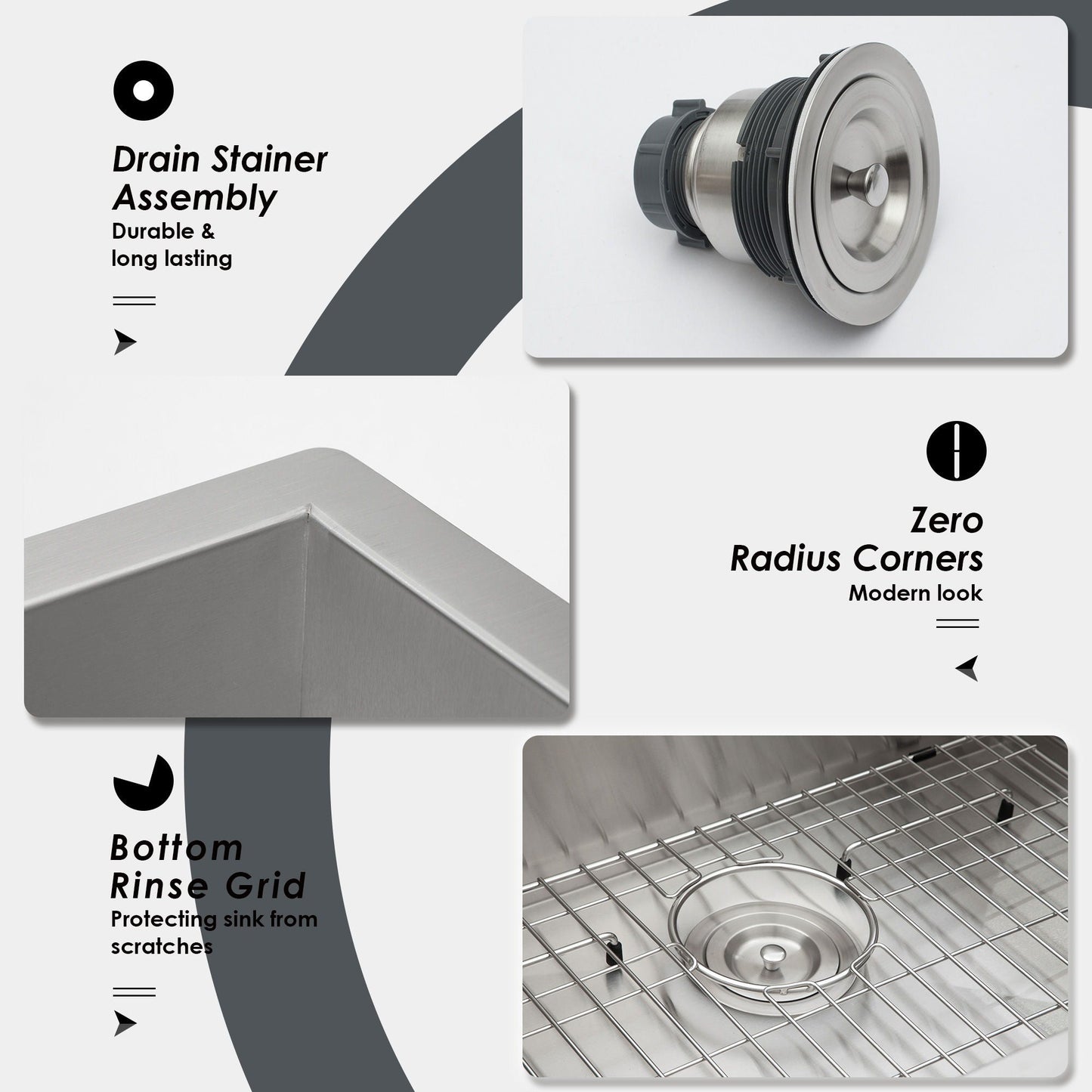 Modern Style Undermount Sink With Stainless Steel, Deep Single Bowl