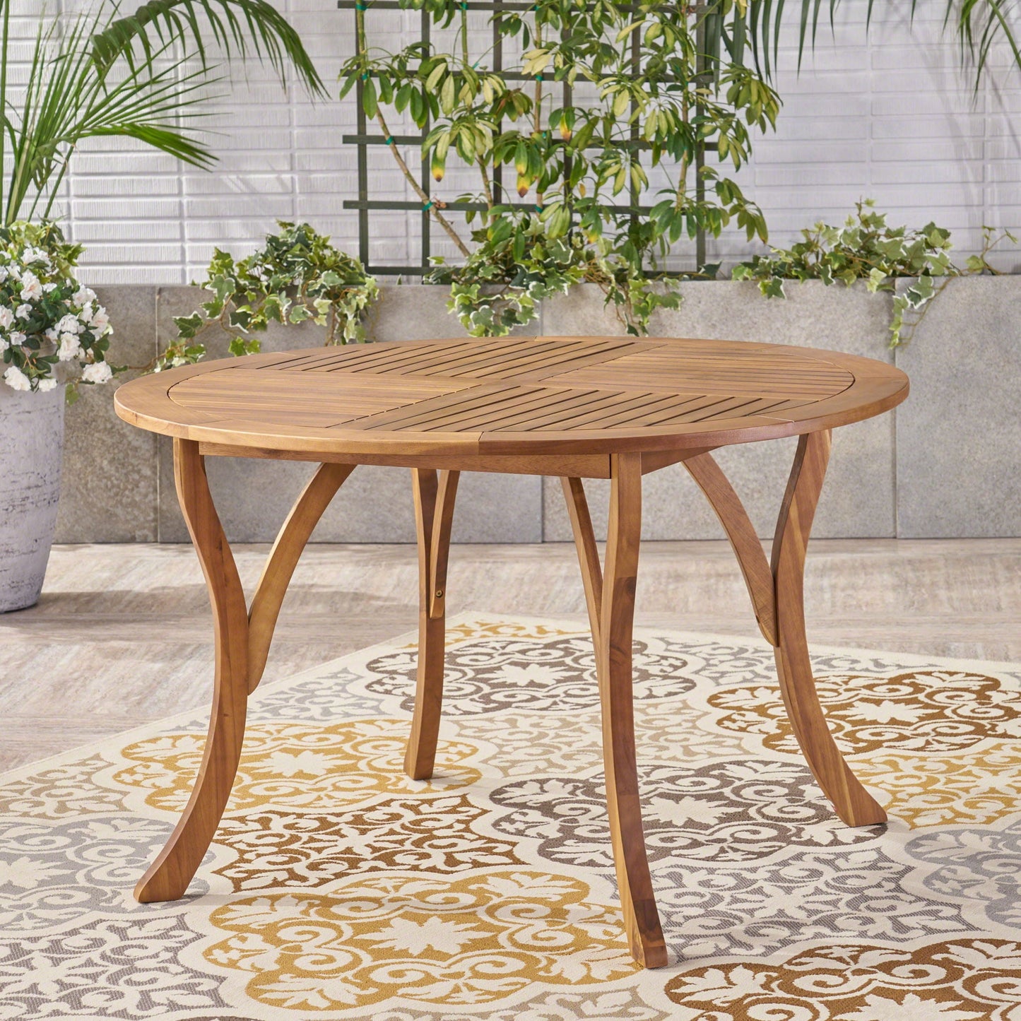 Hermosa Outdoor Acacia Wood Circular Dining Table