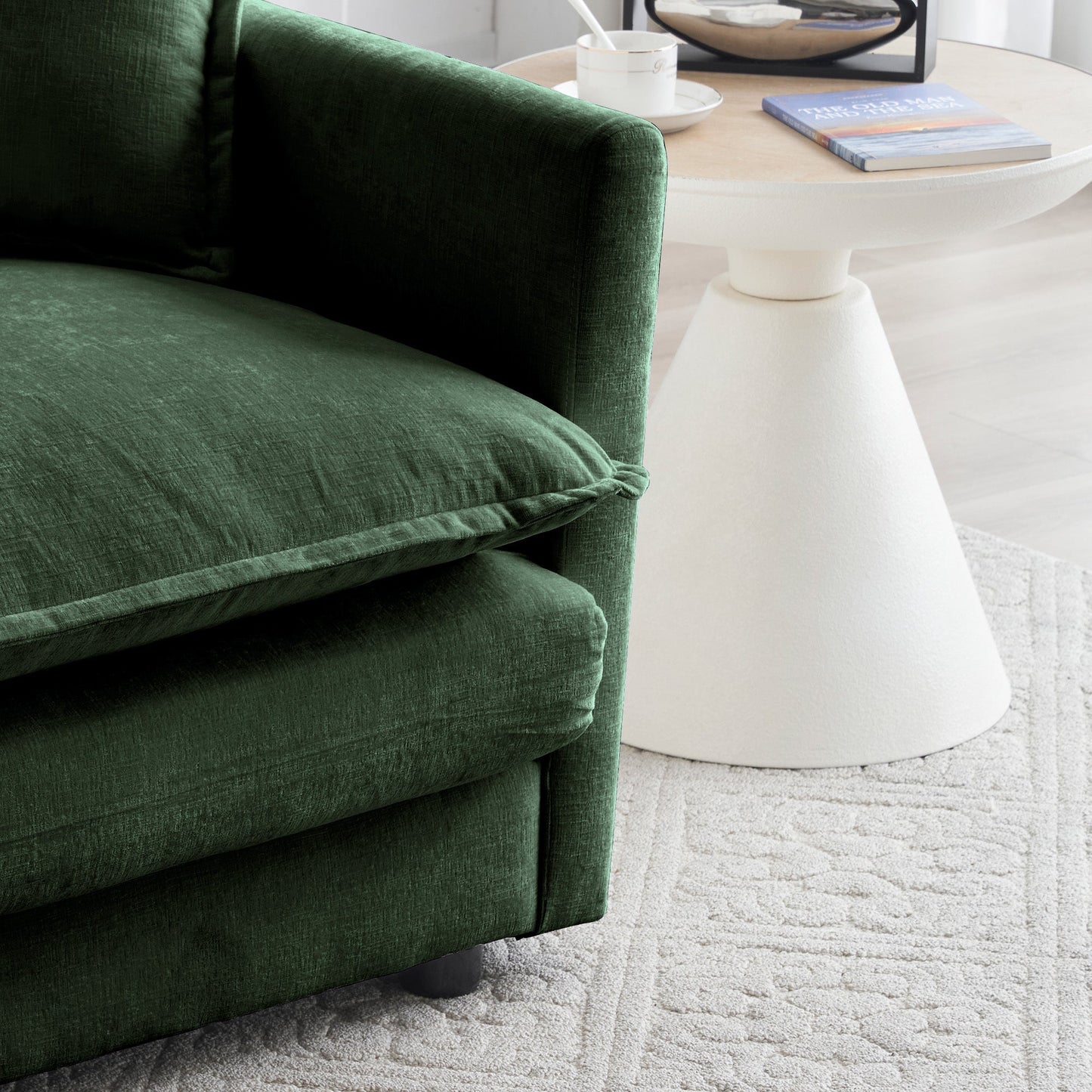 Mid-Century Modern 3-Seater Sofa with Green Chenille Upholstery