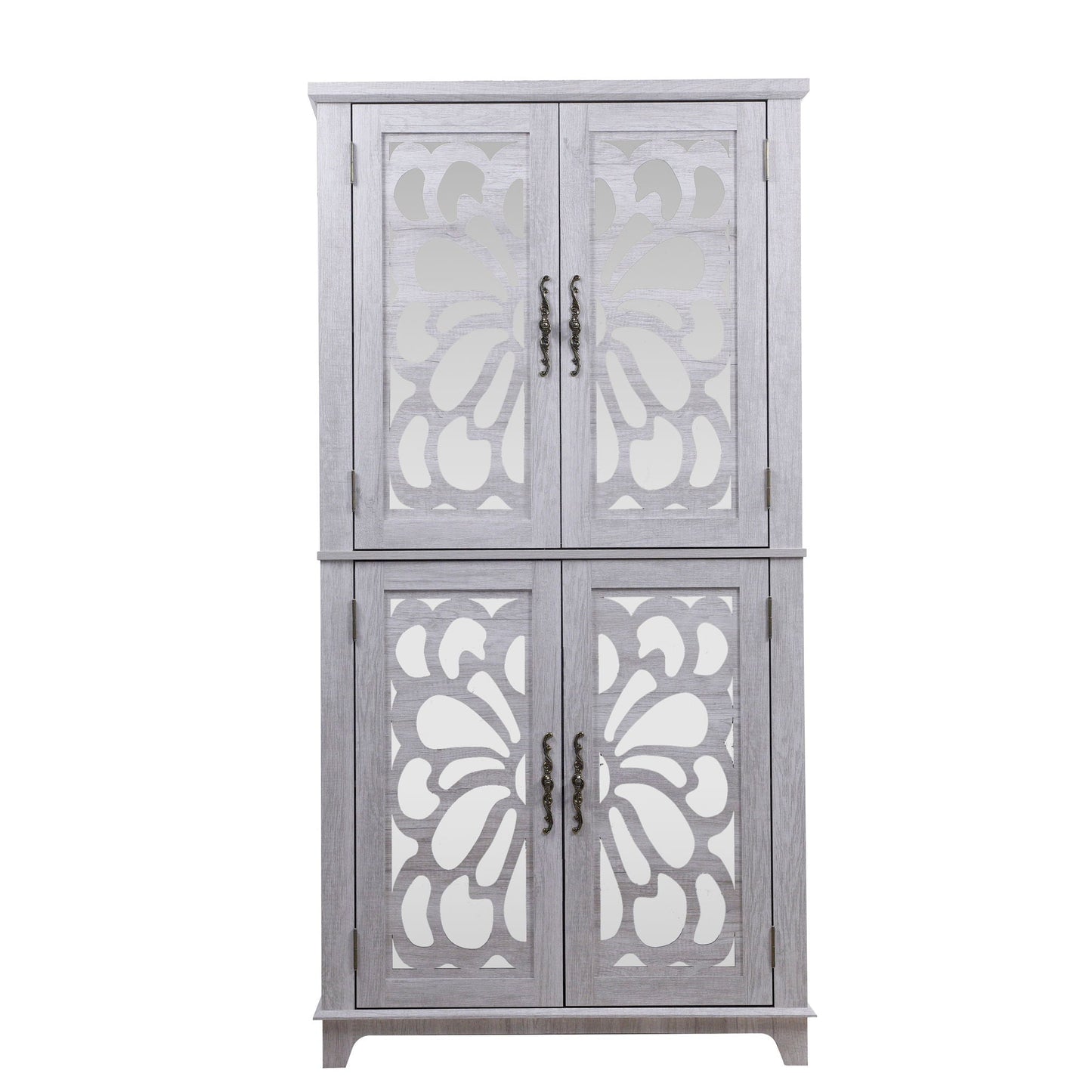 Modern Sideboard Buffet With 4 Mirrored Doors, Adjustable Shelves