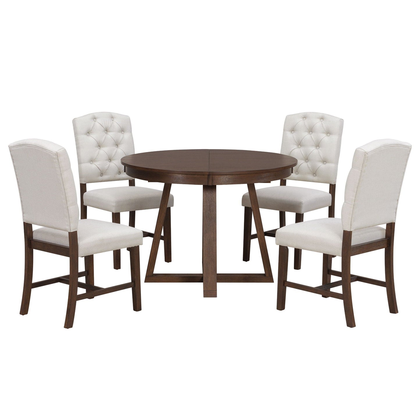 Dining Set With Leaf Round Table And 4 Upholstered Chairs