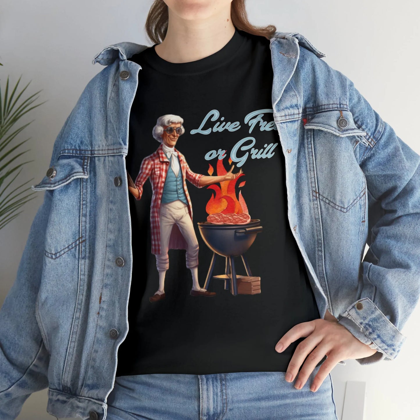 Thomas Jefferson Live Free or Grill Unisex Heavy Cotton Tee