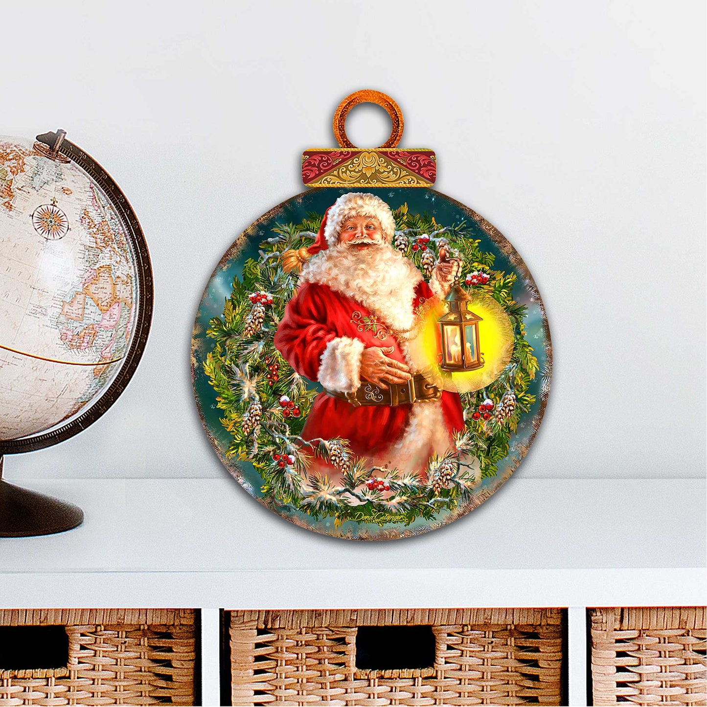 Enchanted Ball Christmas Wreath Santa Door Decor by D. Gelsinger - Christmas Santa Snowman Decor - 8021051H-1003