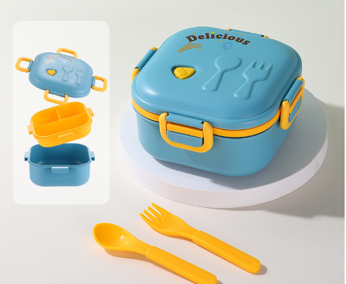 Cartoon cute microwaveable double layer portable lunch box with lid