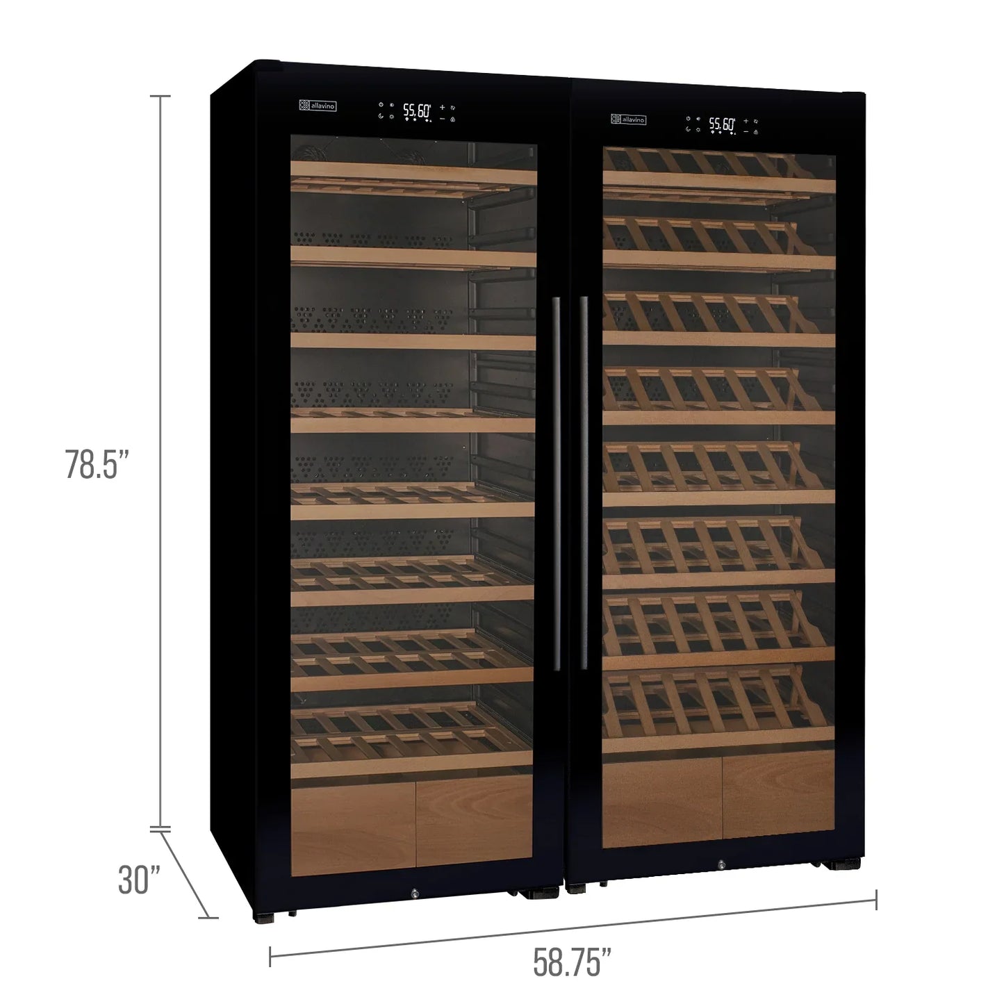 Allavino Freestanding Wine Refrigerator with Display Shelving and Black Glass Door