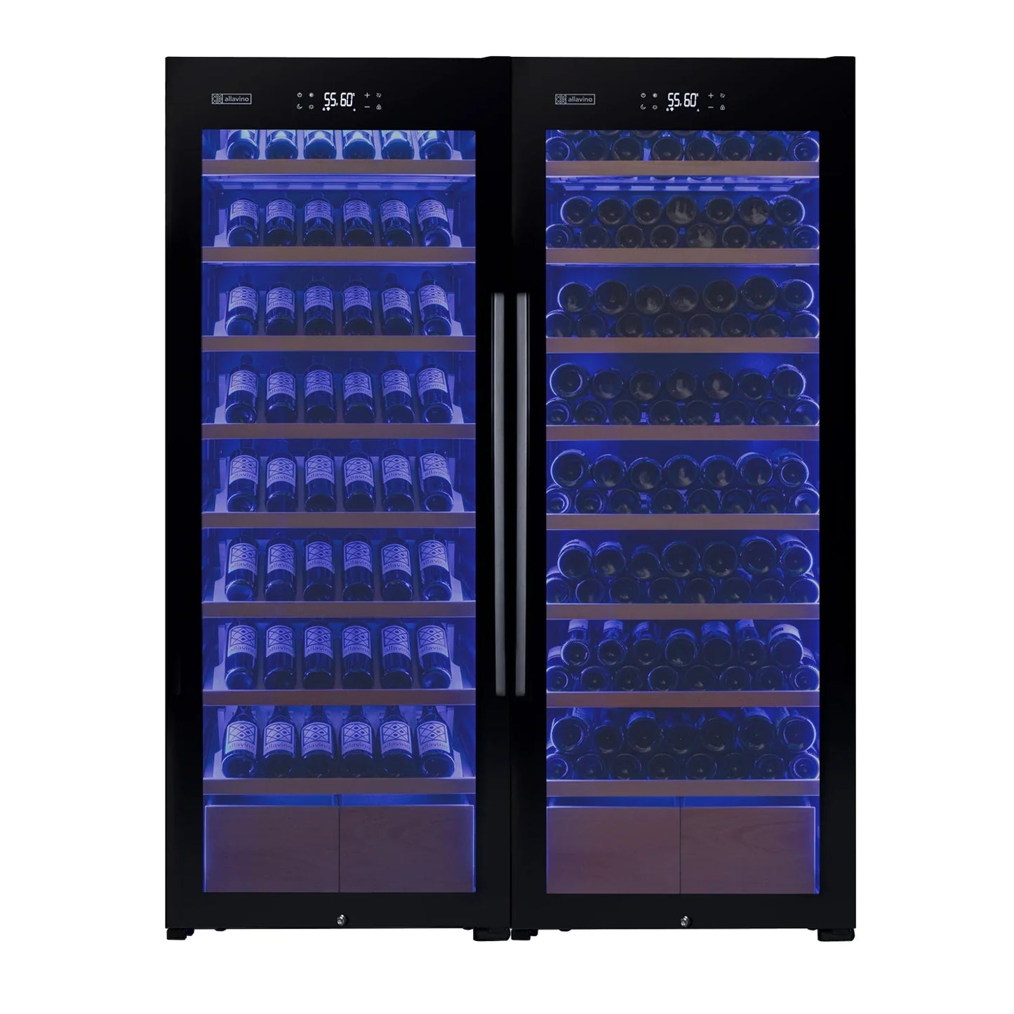 Allavino Freestanding Wine Refrigerator with Display Shelving and Black Glass Door