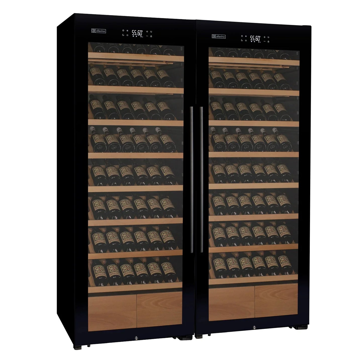Allavino Freestanding Wine Refrigerator with Display Shelving and Black Glass Door