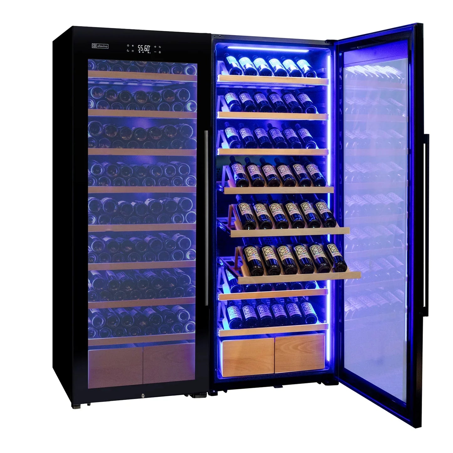 Allavino Freestanding Wine Refrigerator with Display Shelving and Black Glass Door