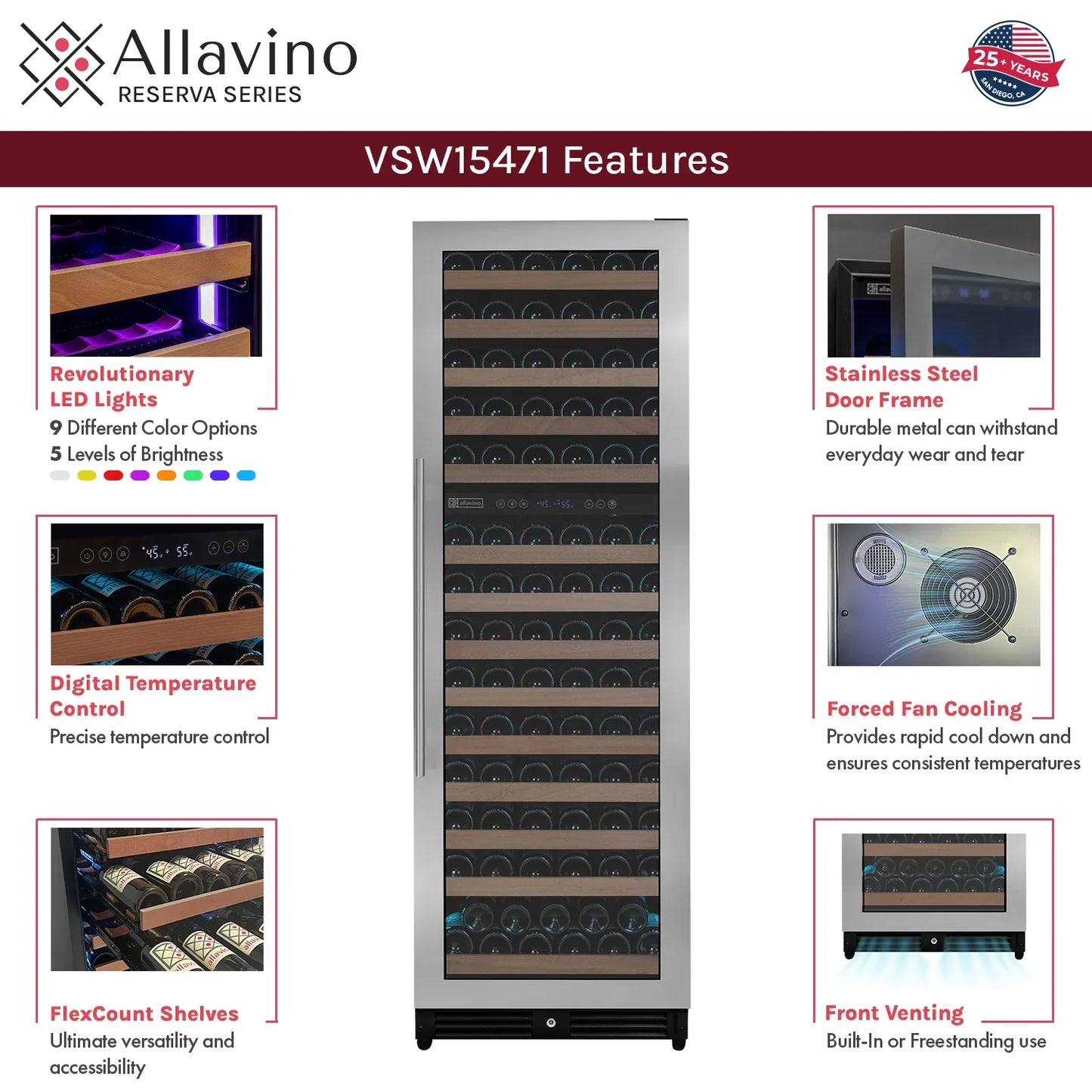 Allavino Reserva Series 308 Bottle 71" Tall Stainless Steel Side-by-Side Wine Refrigerator