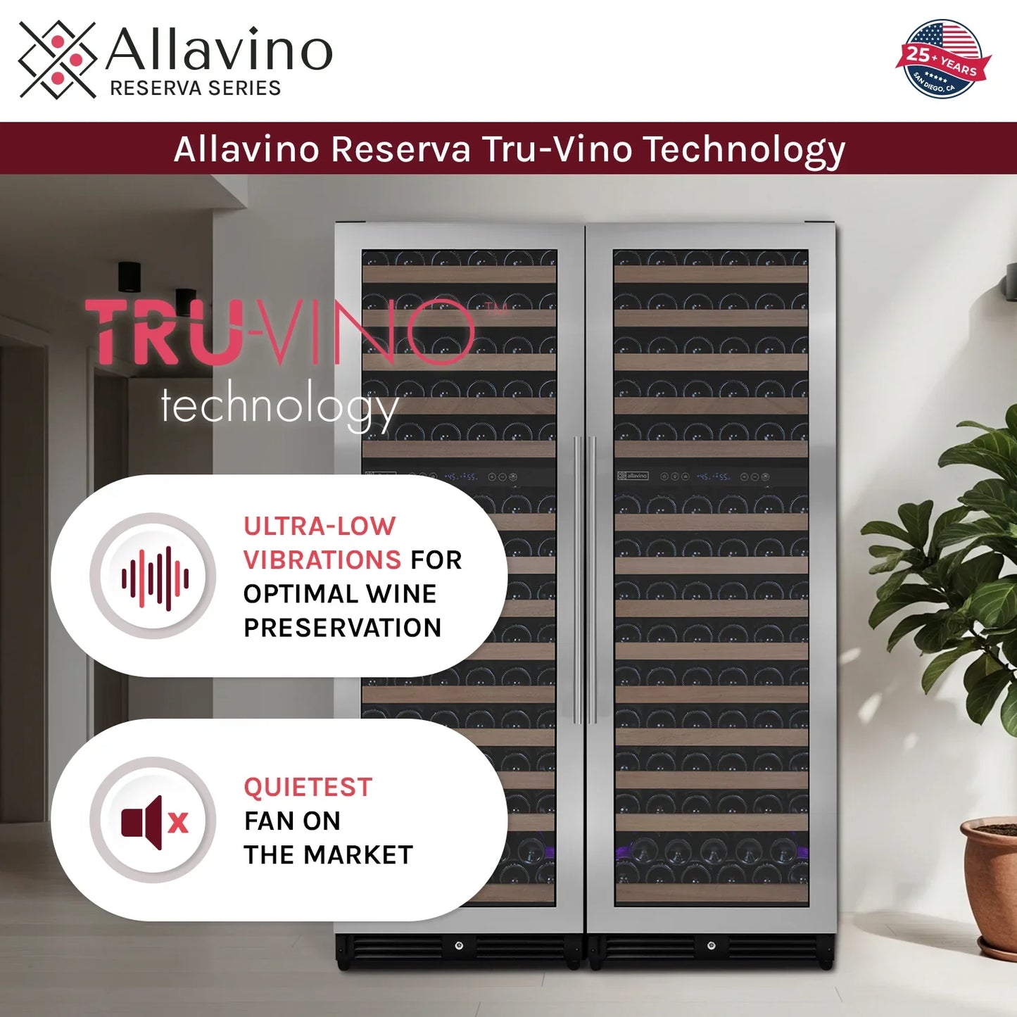 Allavino Reserva Series 308 Bottle 71" Tall Stainless Steel Side-by-Side Wine Refrigerator