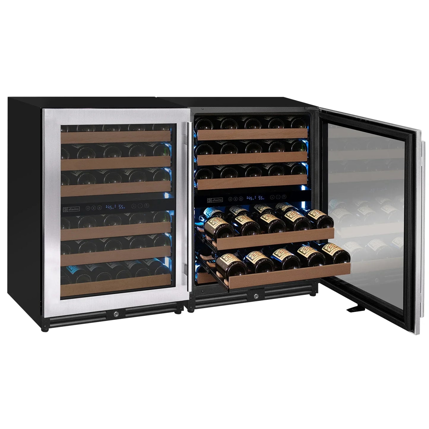Allavino Reserva Series 112 Bottle Undercounter Wine Refrigerator Cooler with Stainless Steel Doors - Side-by-Side