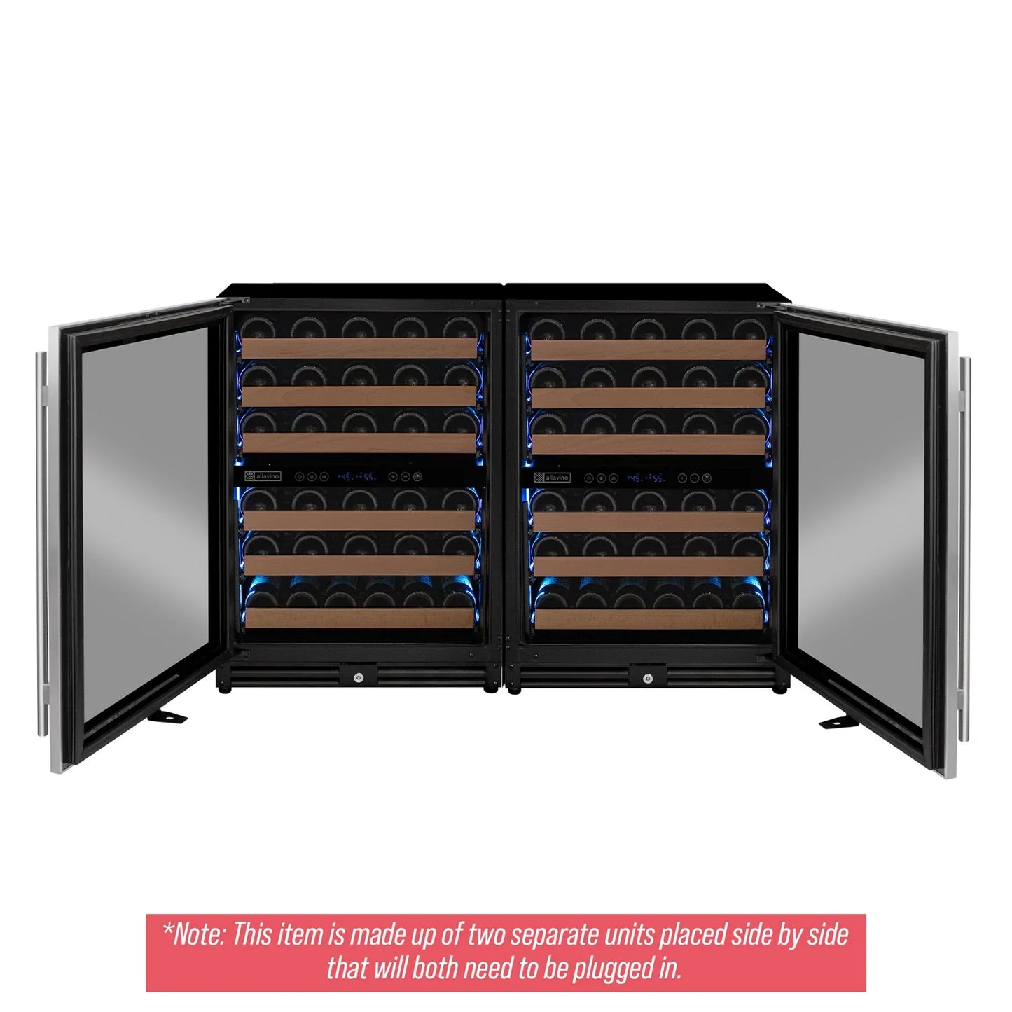Allavino Reserva Series 112 Bottle Undercounter Wine Refrigerator Cooler with Stainless Steel Doors - Side-by-Side