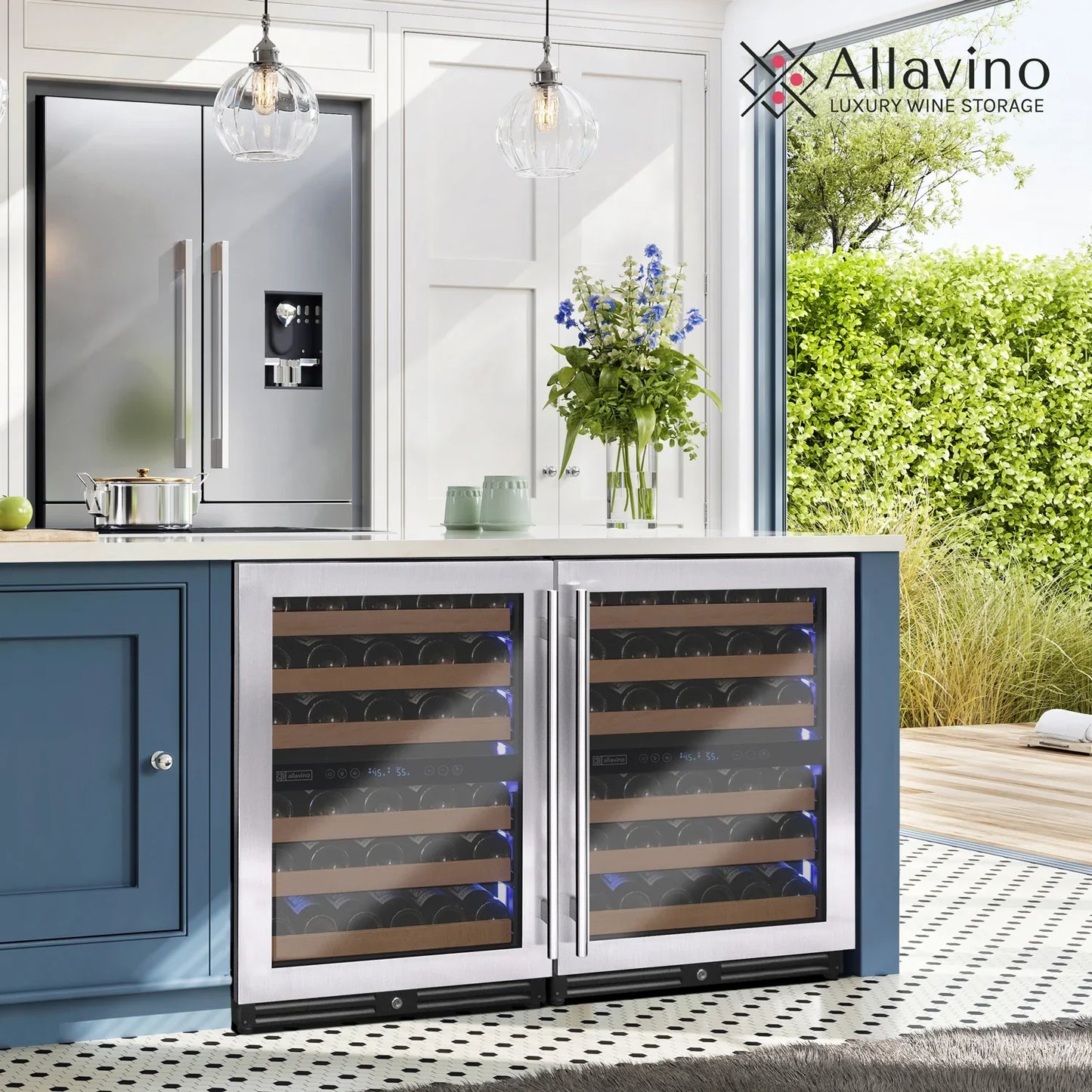 Allavino Reserva Series 112 Bottle Undercounter Wine Refrigerator Cooler with Stainless Steel Doors - Side-by-Side