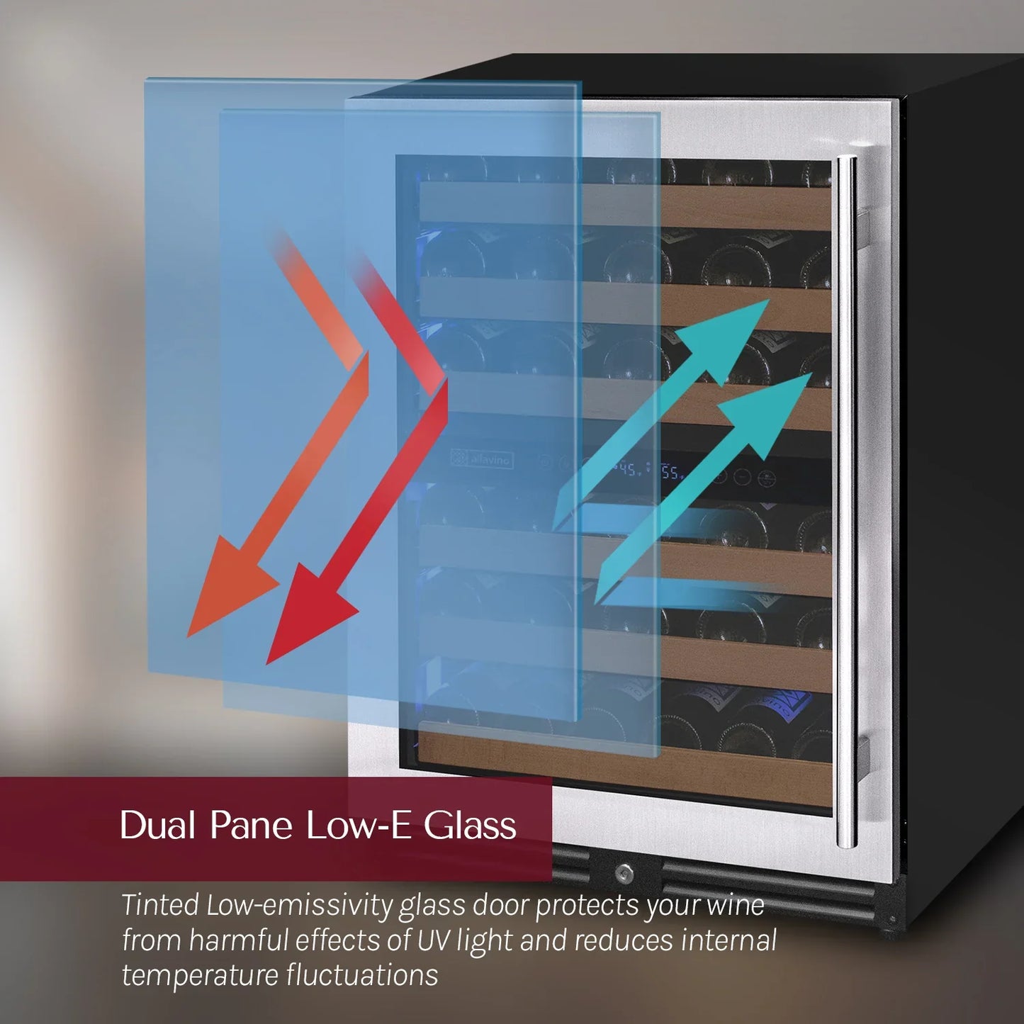 Allavino Reserva Series 112 Bottle Undercounter Wine Refrigerator Cooler with Stainless Steel Doors - Side-by-Side