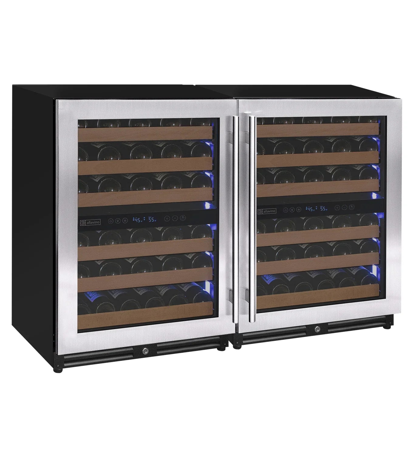 Allavino Reserva Series 112 Bottle Undercounter Wine Refrigerator Cooler with Stainless Steel Doors - Side-by-Side