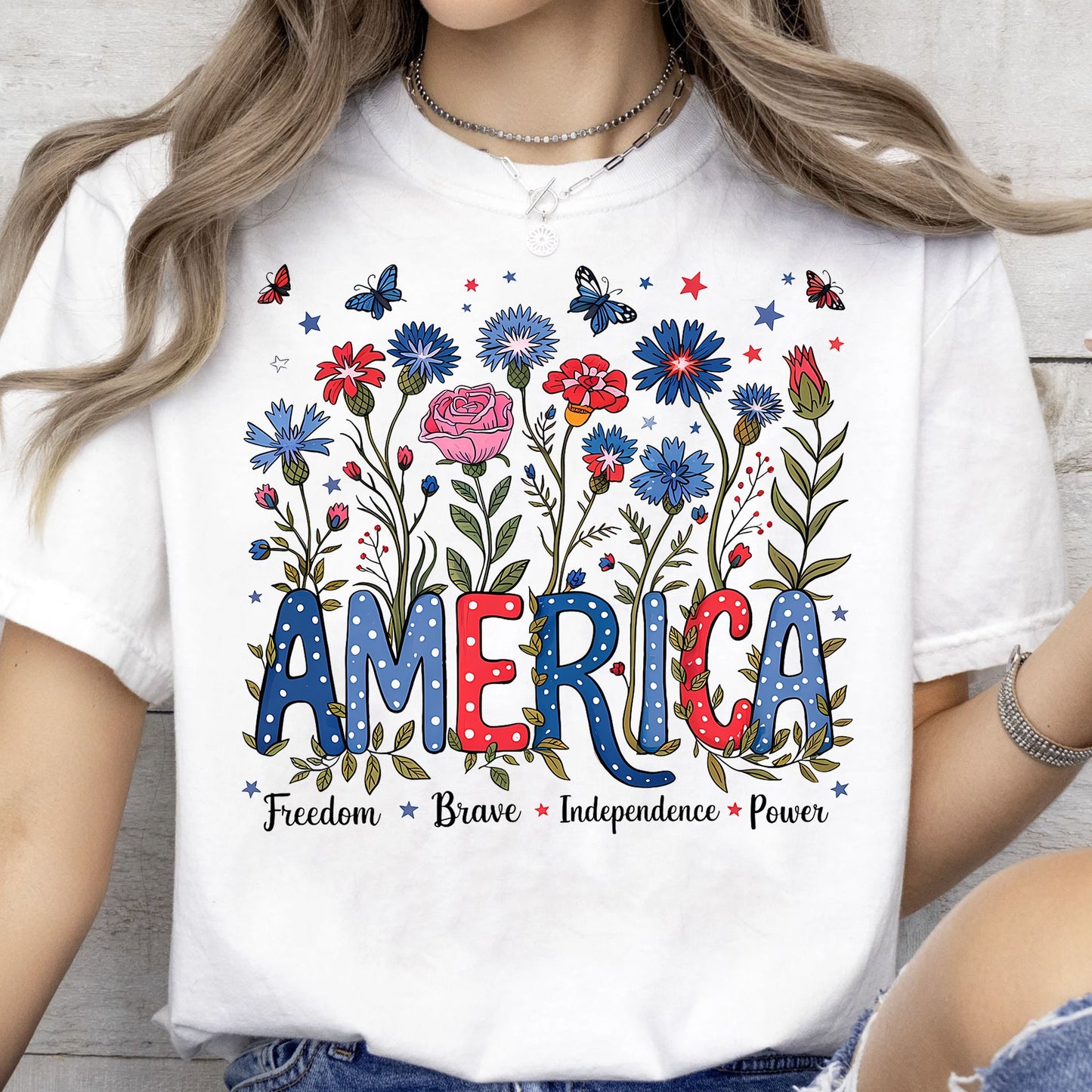 Floral America Shirt | 4th Of July T-Shirt | Freedom Brave Independence Power Tee | Patriotic Shirt | Independence Day Shirt 682315
