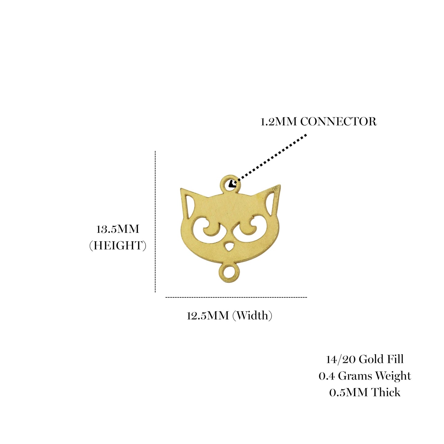 Whimsical Cat Face Permanent Jewelry Connector - Gold Filled
