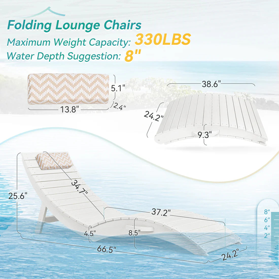 AquaCurve™ AquaWave Pre-Assembled Folding Pool Lounge Chair for Tanning Ledge