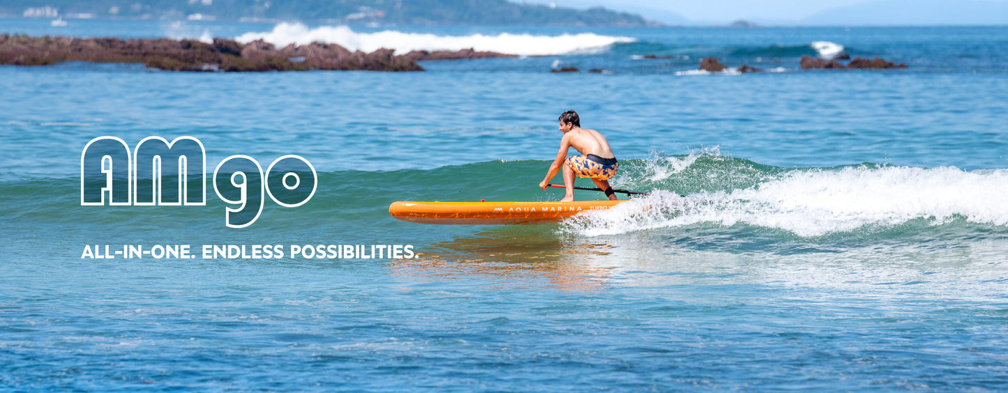 AMgo Turbo Paddleboard with BlueDrive S Power Fin Water Propulsion Device - Includes Aluminum Paddle and Safety Leash