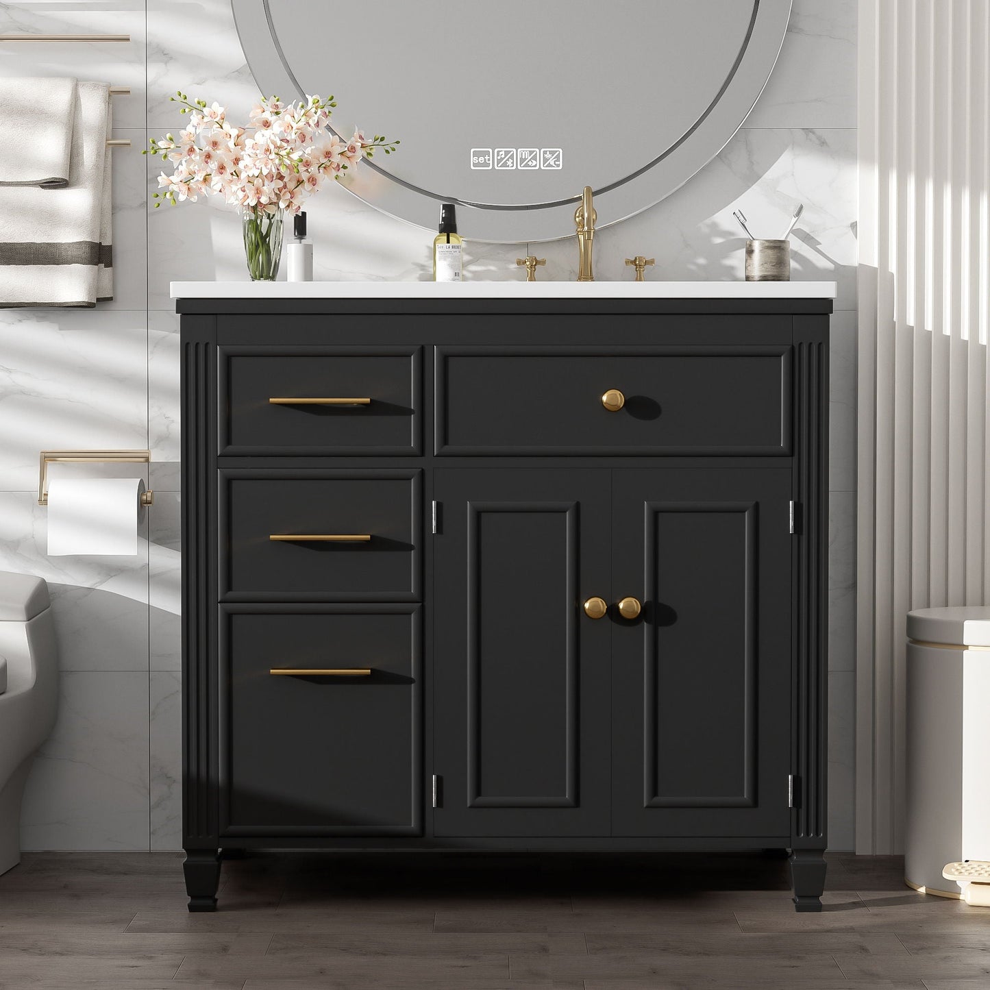 Modern Bathroom Vanity With Ceramic Sink, Freestanding