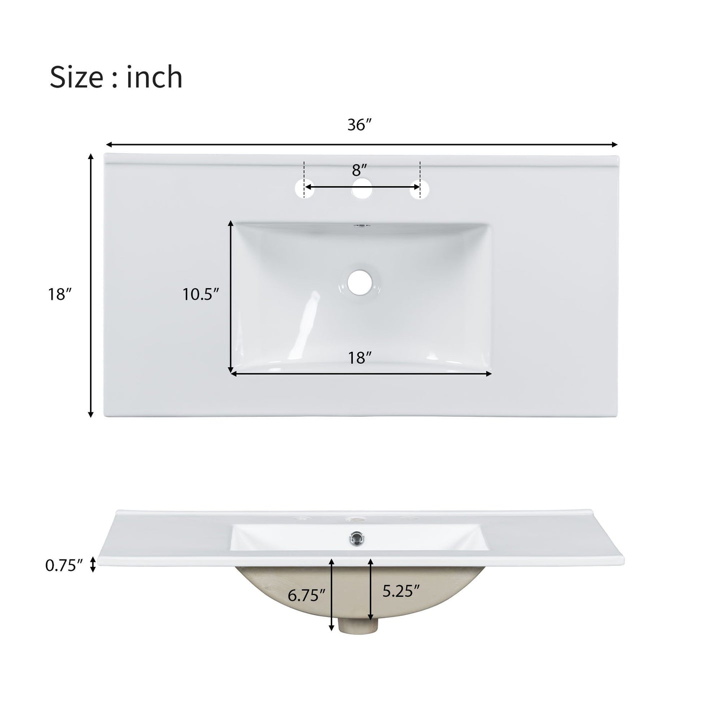 Modern Bathroom Vanity With Ceramic Sink, Soft Close Doors, Adjustable Shelves