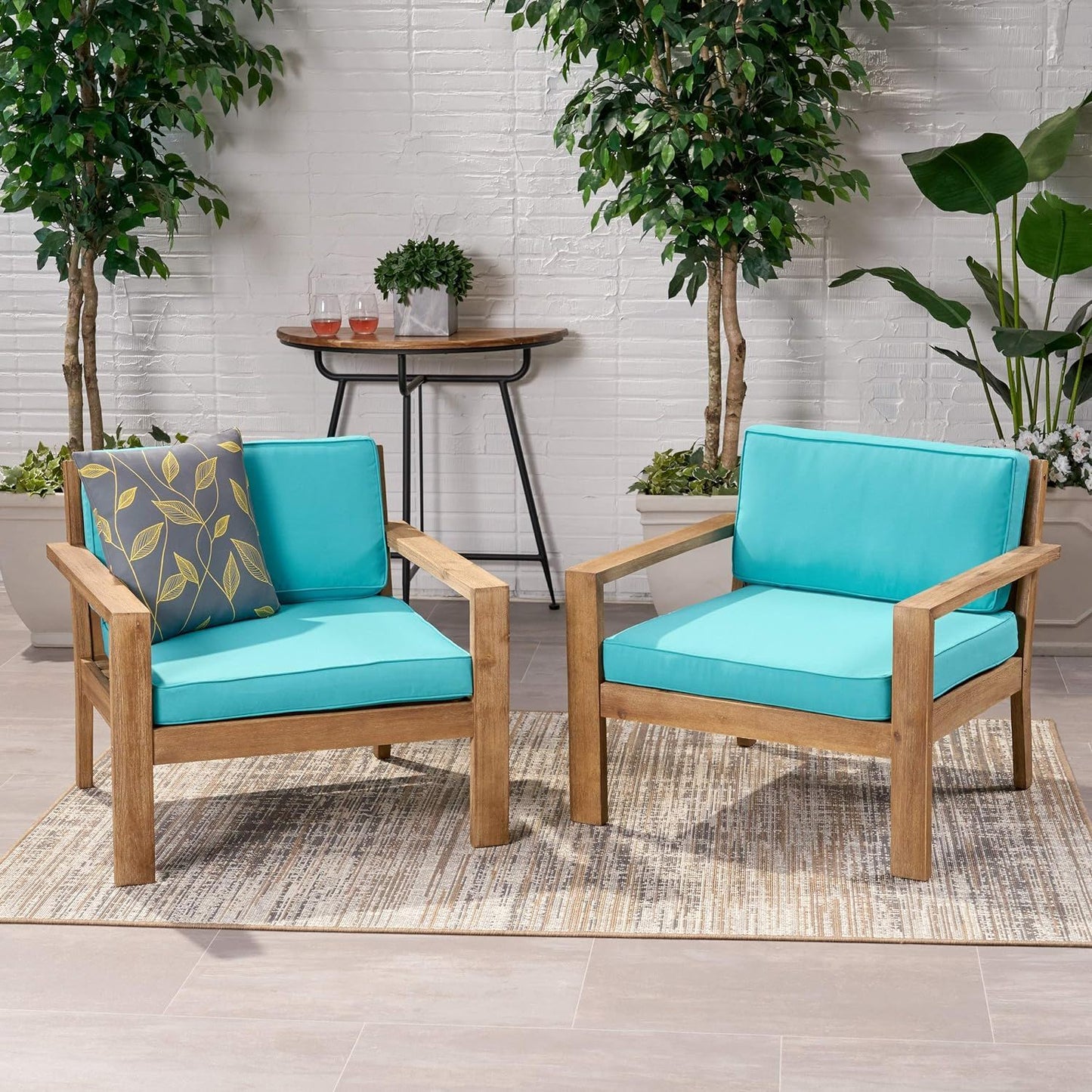 Antoine Outdoor Acacia Wood Club Chairs With Cushions (Set of 2)