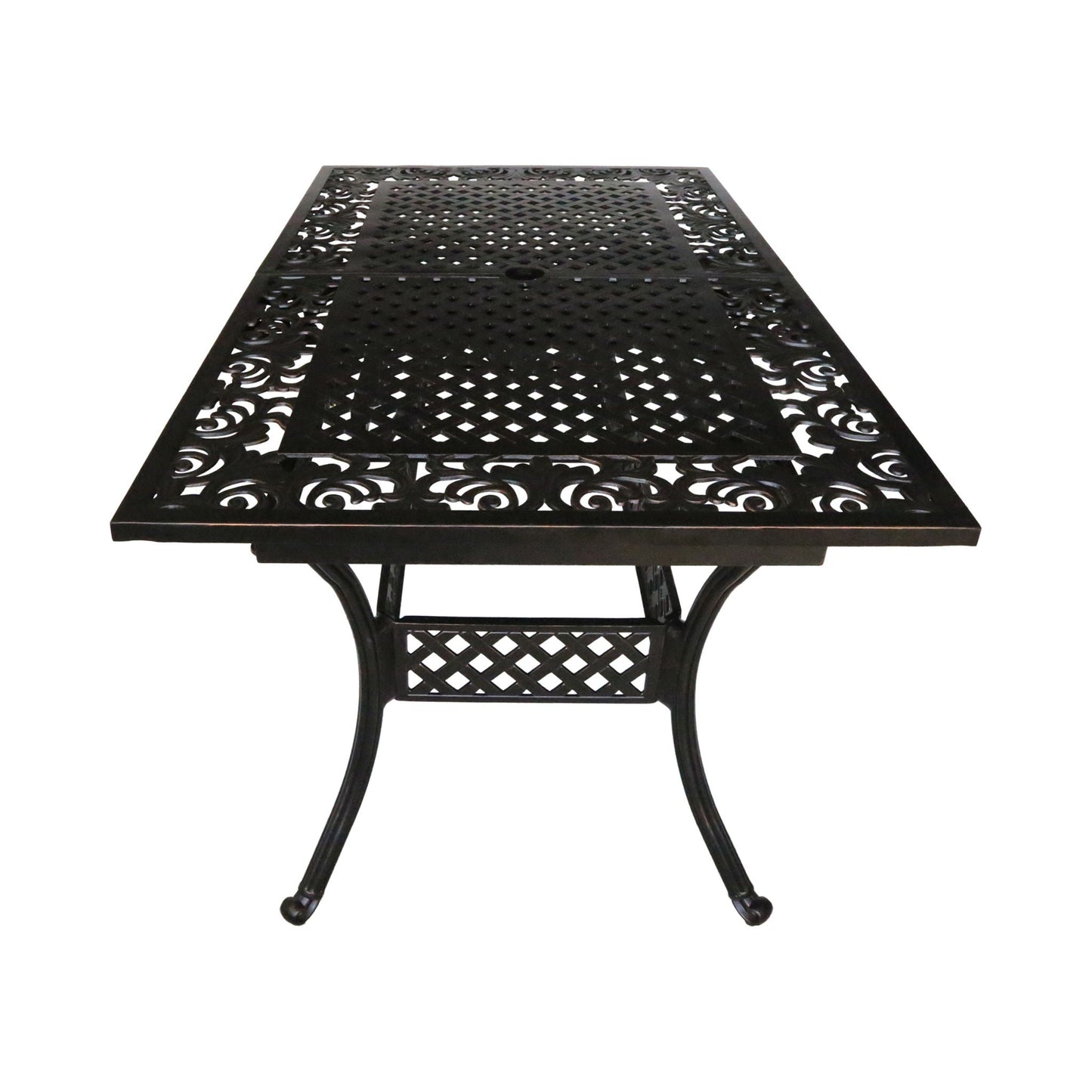 Outdoor Extendable Aluminum Dining Table With Patterned Table Top And Curved Legs - Copper