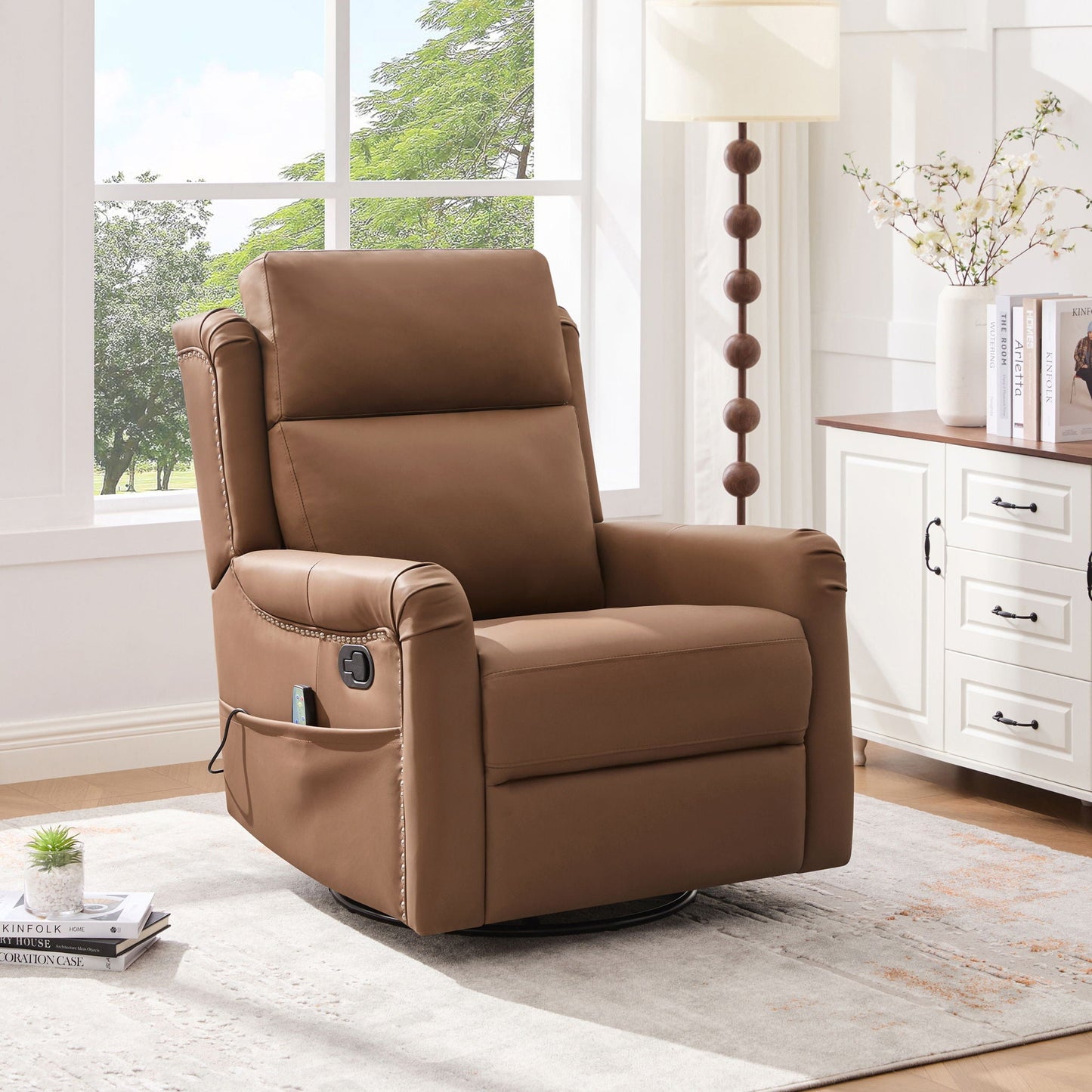 Manual Recliner Swivel Rocking Chair With 8-Point Massage and Heating