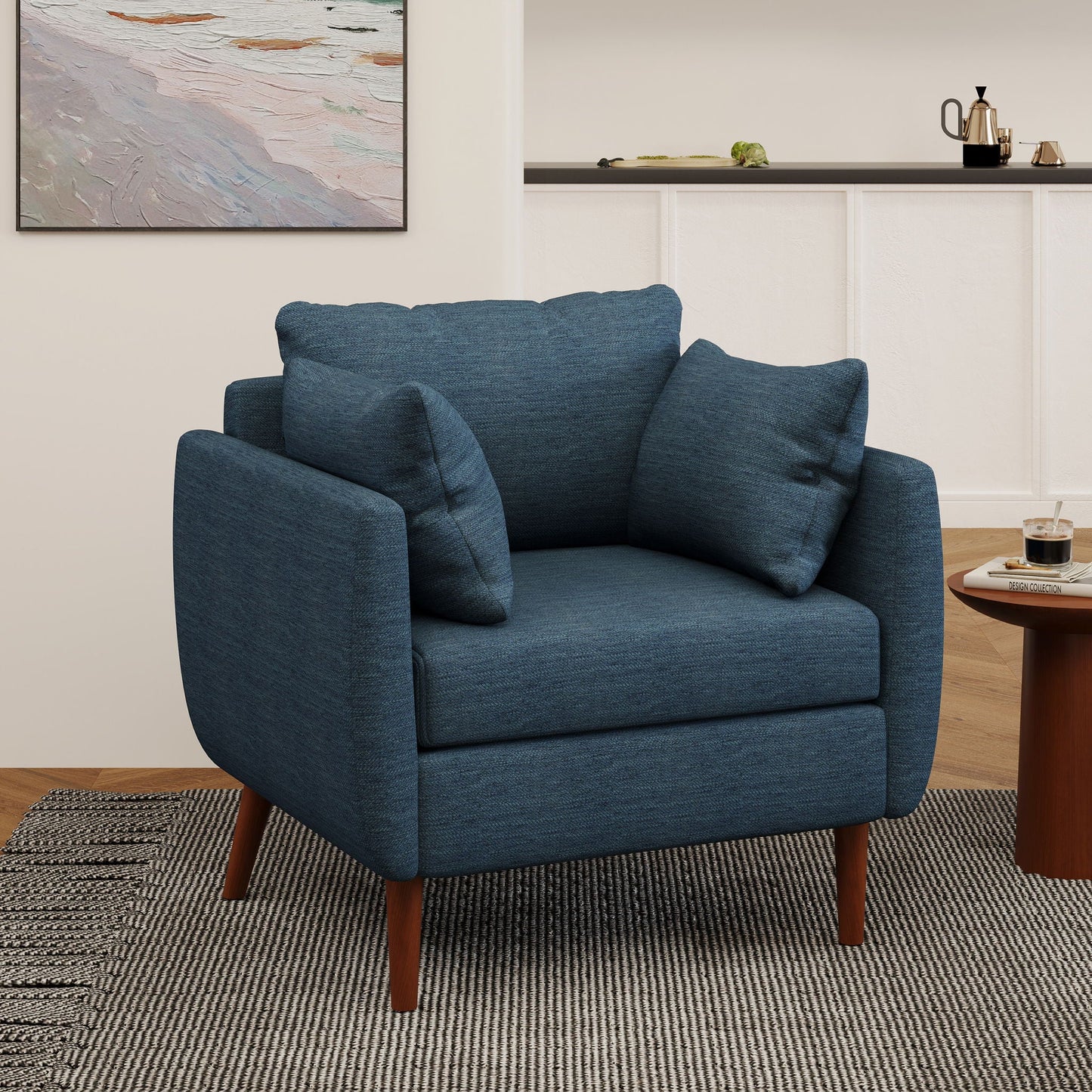 Luminate Upholstered Fabric Club Chair with Tapered Legs and 2 Accent Pillows