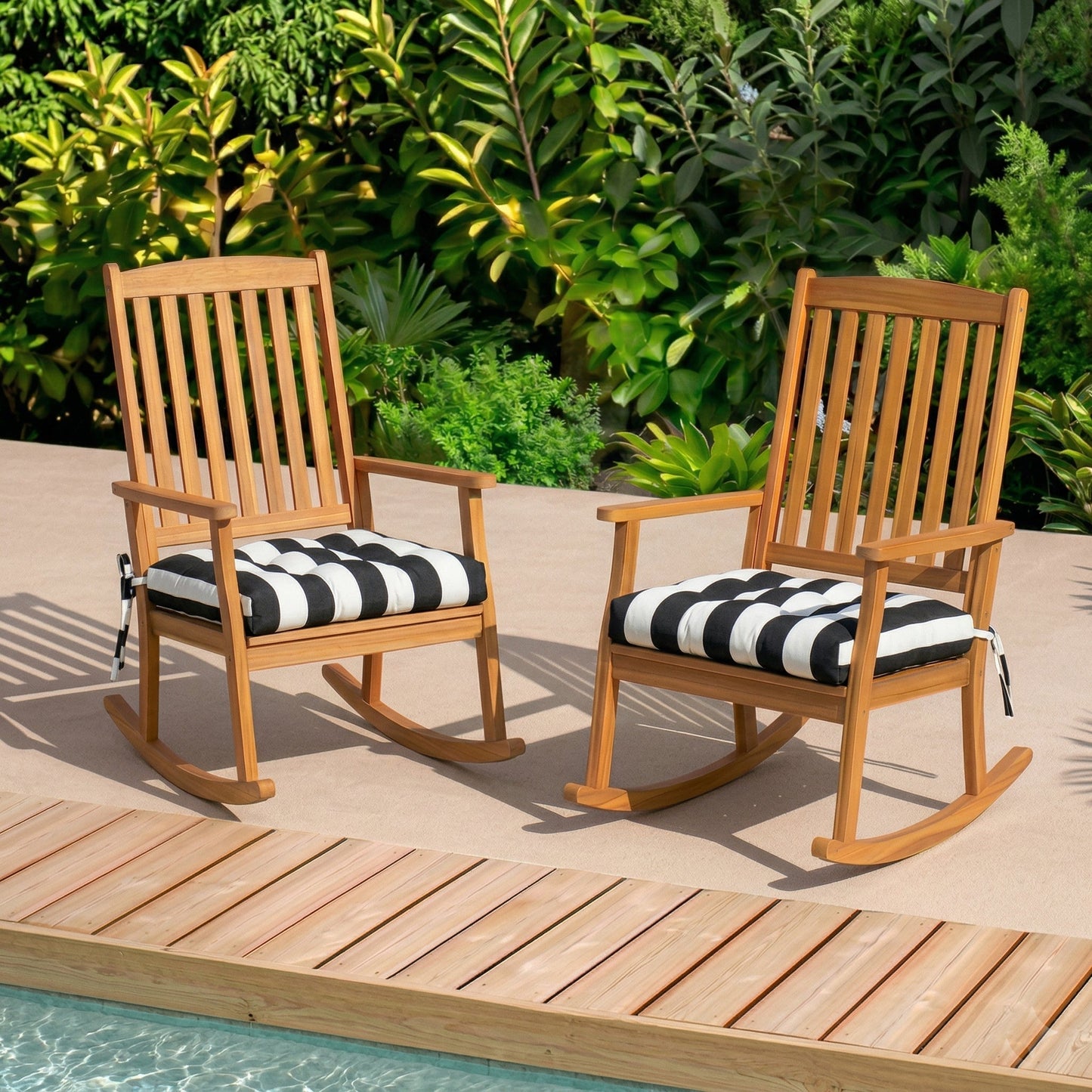 Outdoor Chair Cushions Set of 2 – Black and White Striped