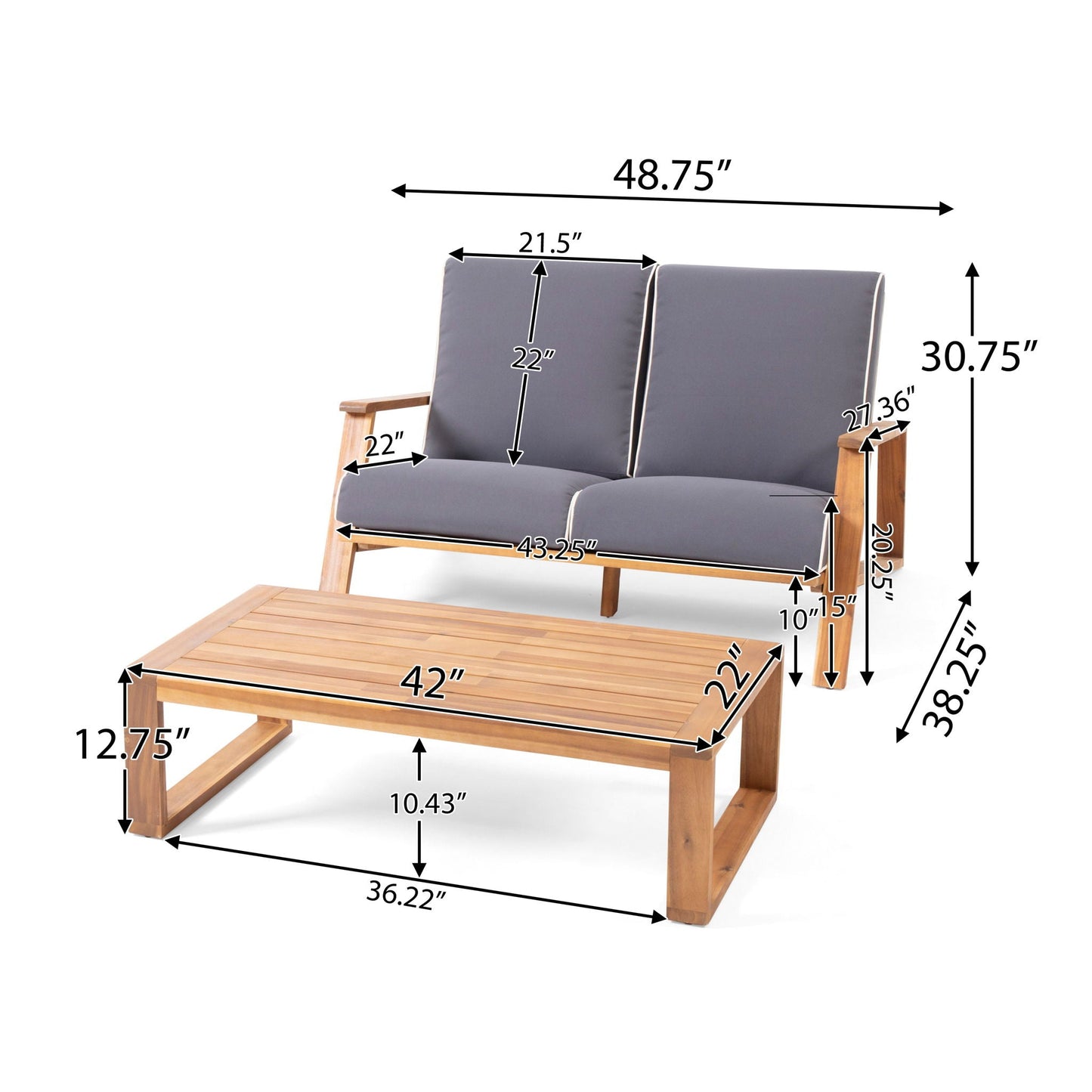 Paloma Contemporary Loveseat and Coffee Table Set with Weather Resistant Cushions