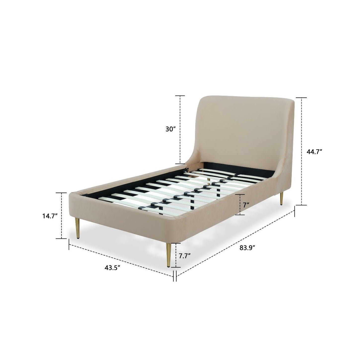 Mid-Century Modern Upholstered Bed With Curved Headboard