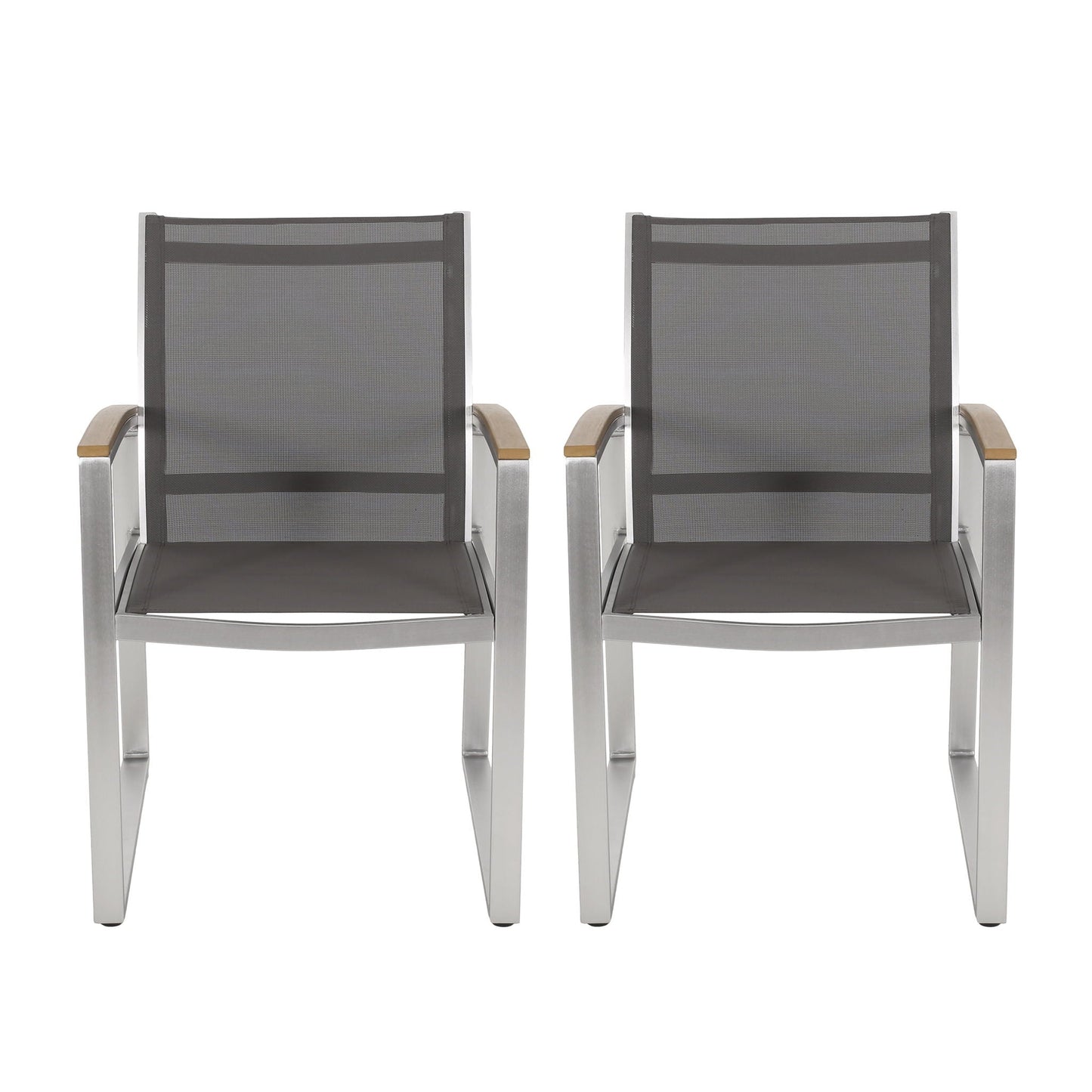 Poetic Outdoor Dining Chair with Faux Wood Arms and Aluminum Frame (Set of 2)