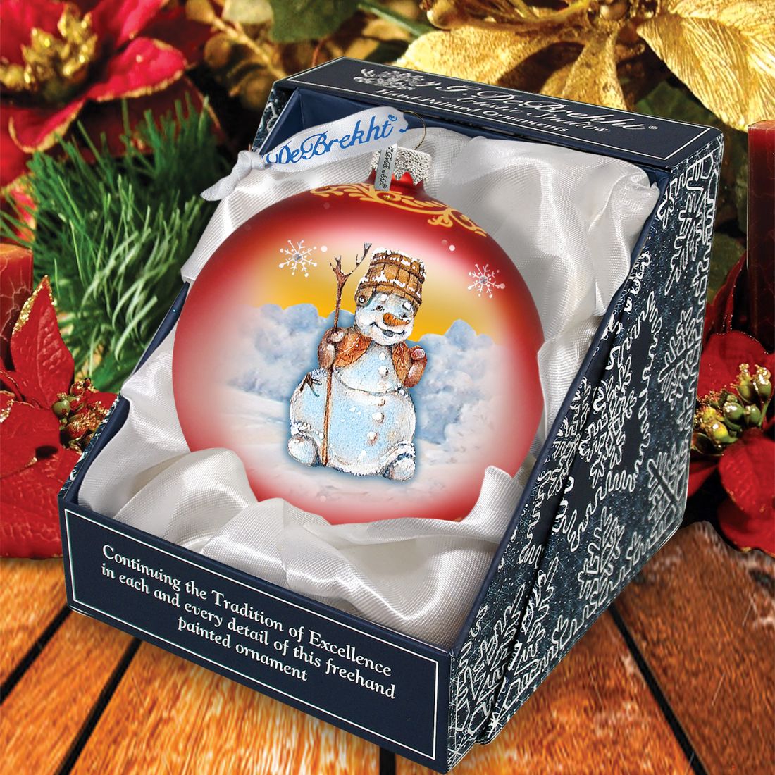Happy Snowman Ball Glass Ornament by G. DeBrekht - Christmas Santa Snowman Decor - 73332